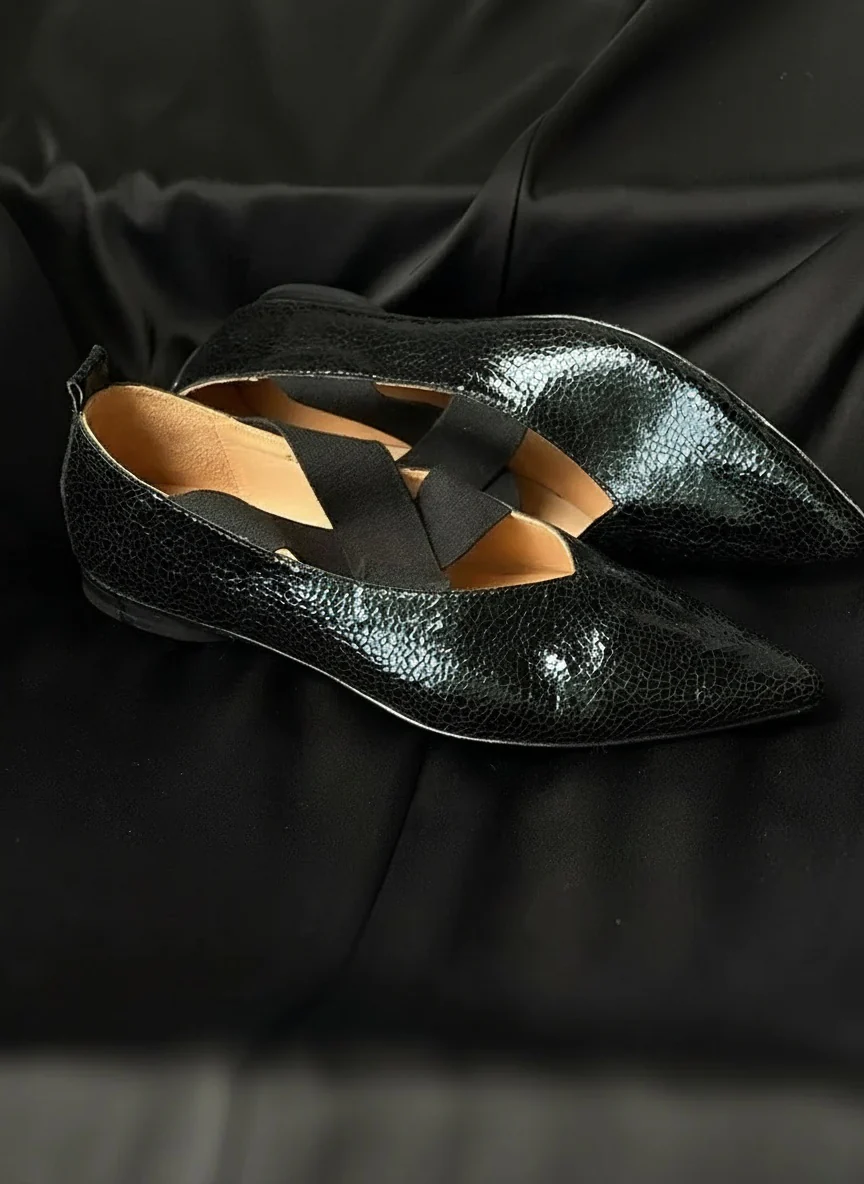 Pointed-Toe Crackled Mary Jane Flats - Image 3