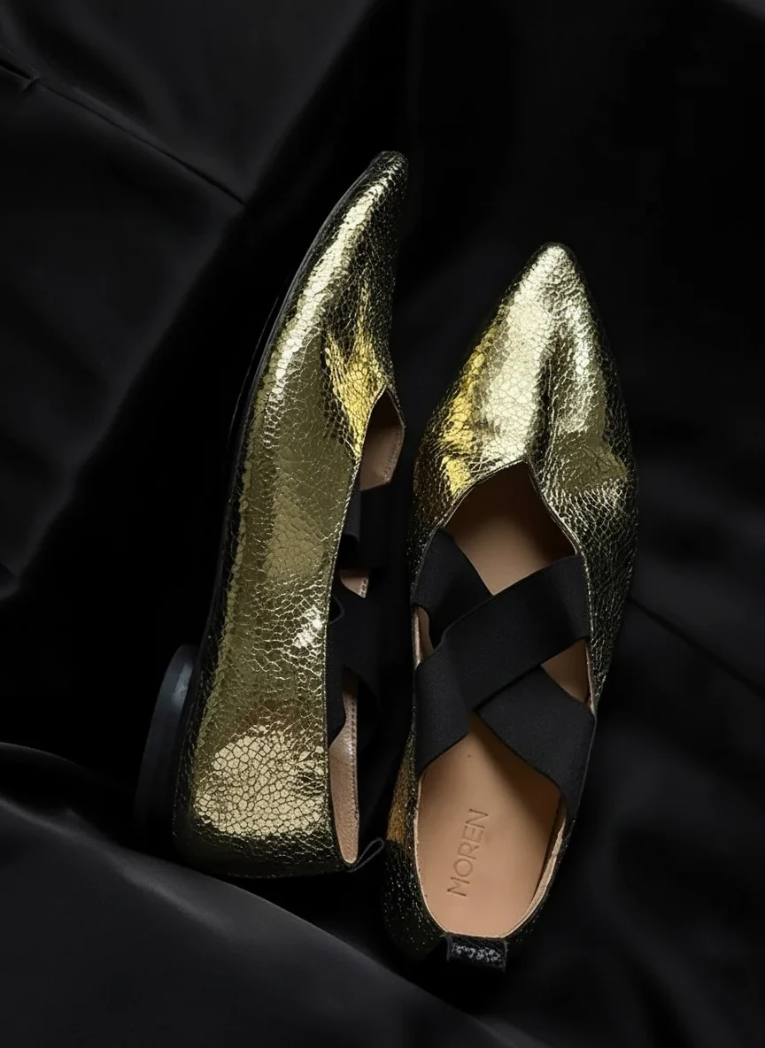 Pointed-Toe Crackled Mary Jane Flats - Image 4