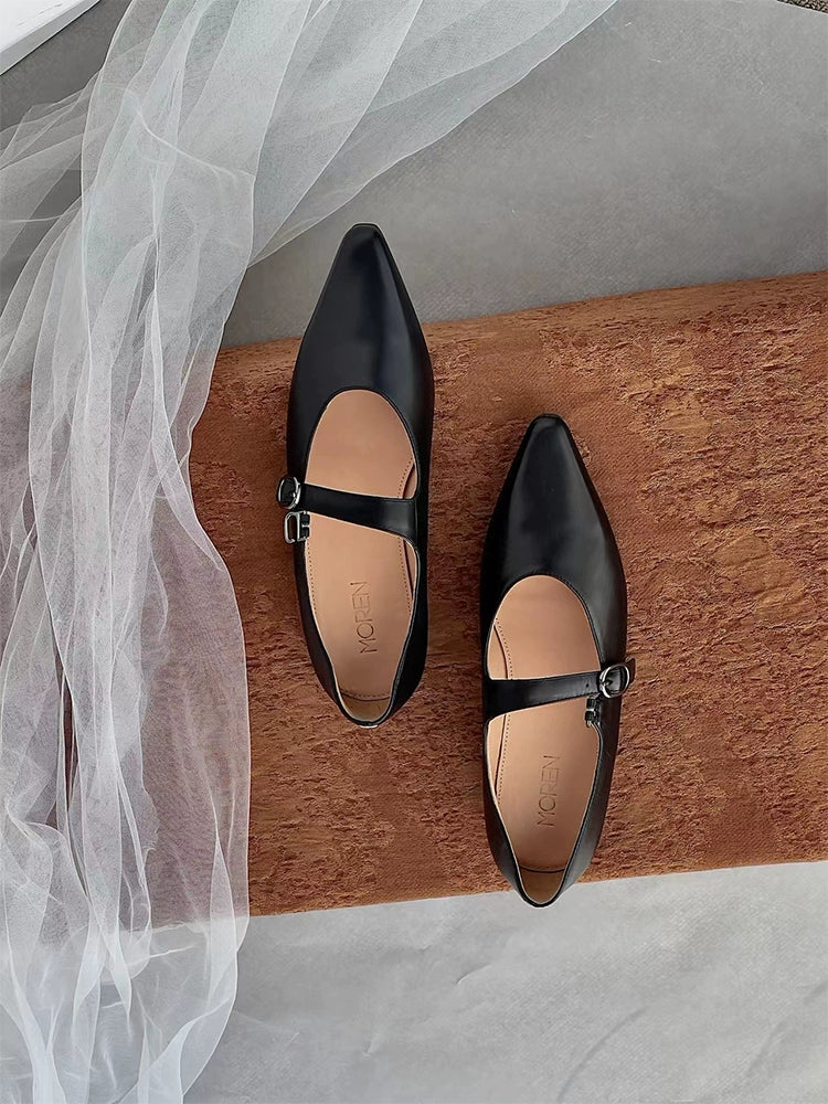Pointed-Toe Leather Mary Janes