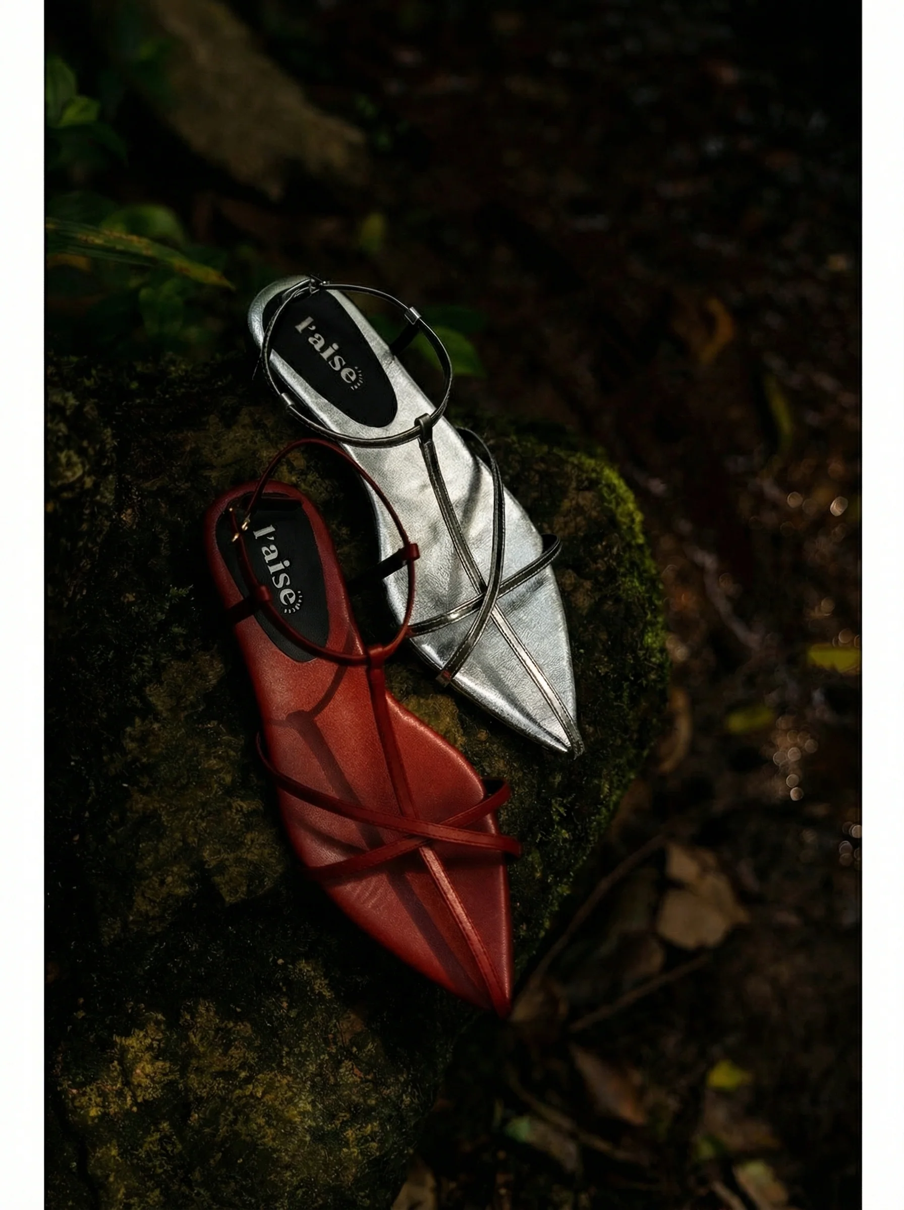 Pointed-Toe Strappy Leather Flats