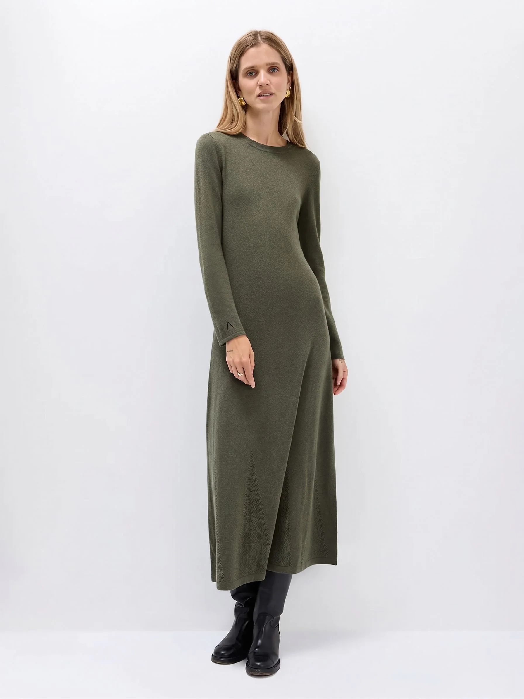 Pointelle-Hem Knit Dress