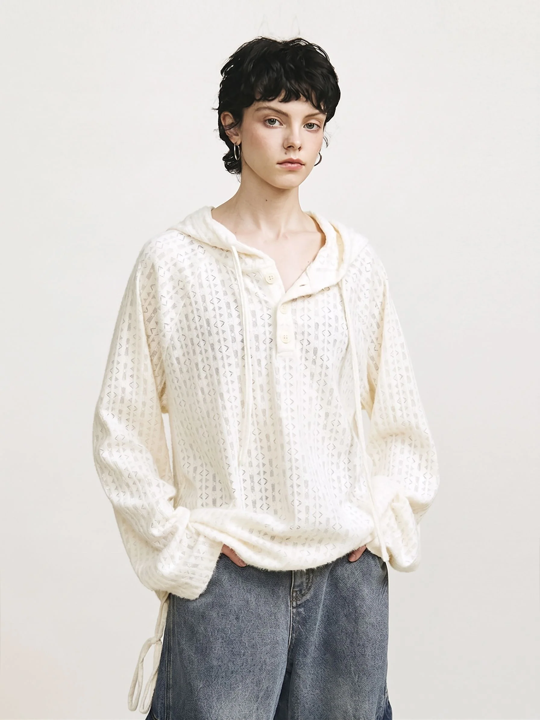 Pointelle Hooded Pullover