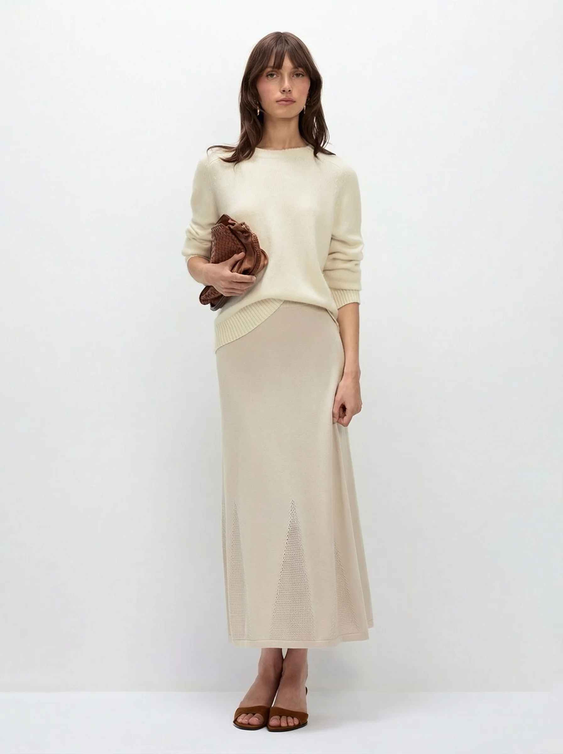 Pointelle Knit Midi Skirt