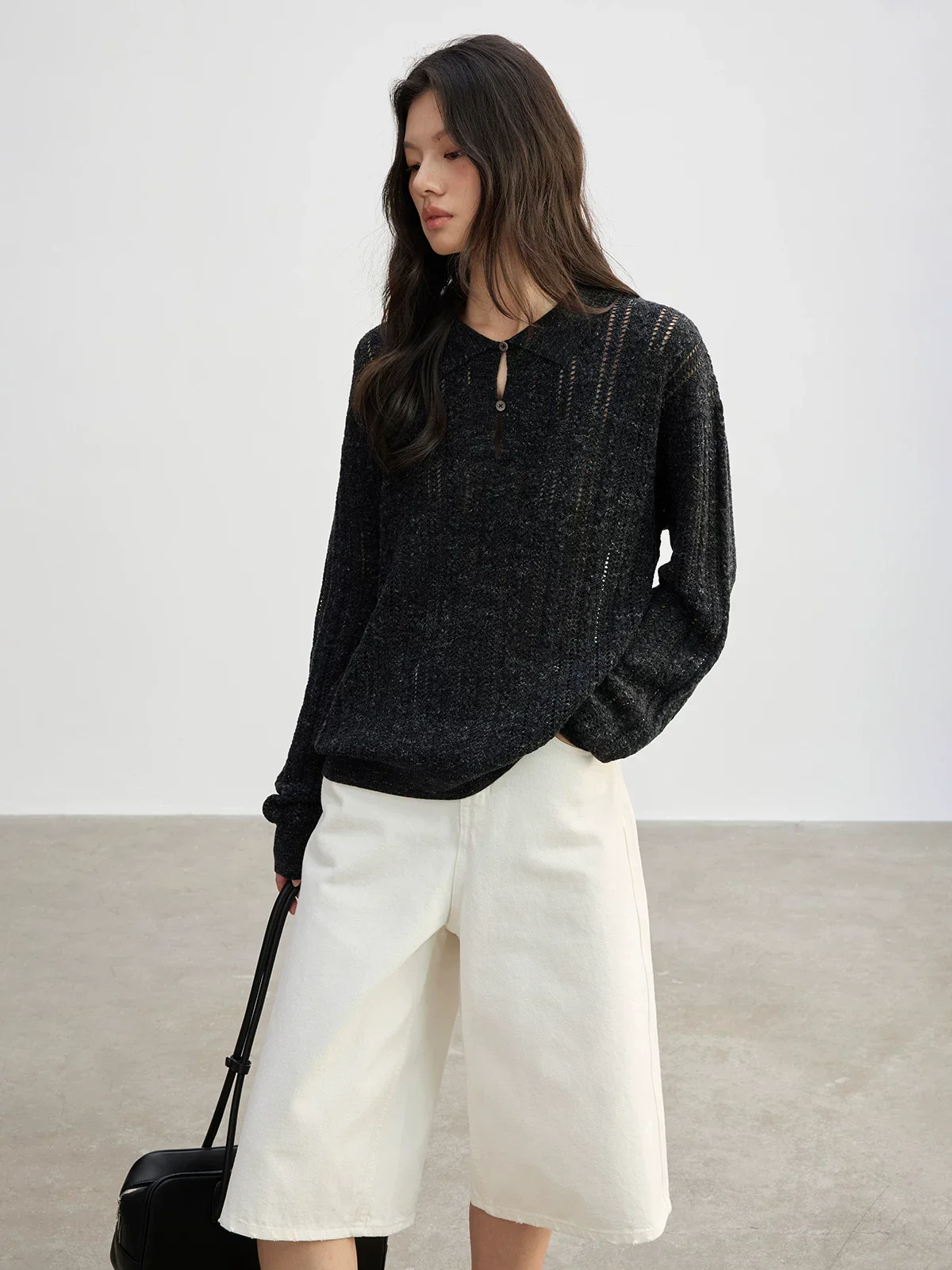 Pointelle Polo Sweater - Image 2