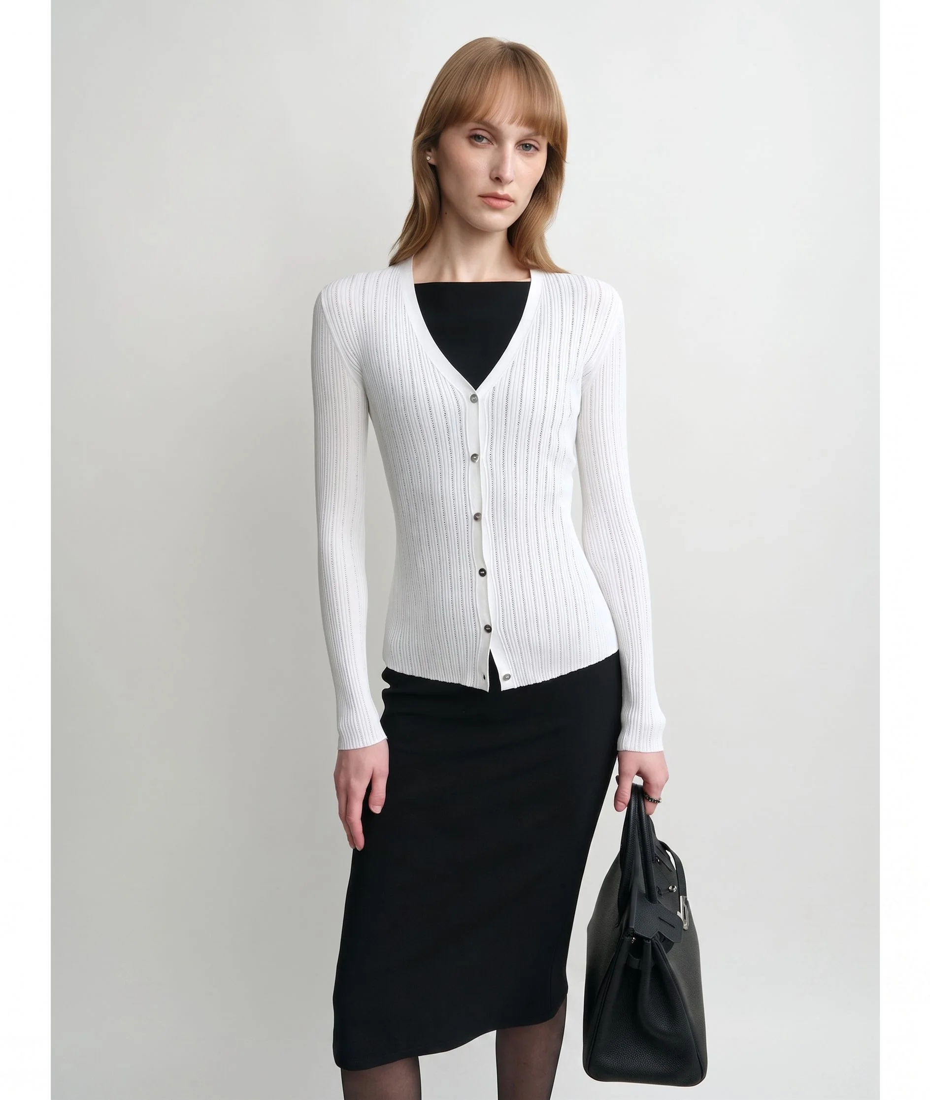 Pointelle Rib Cardigan - Image 2