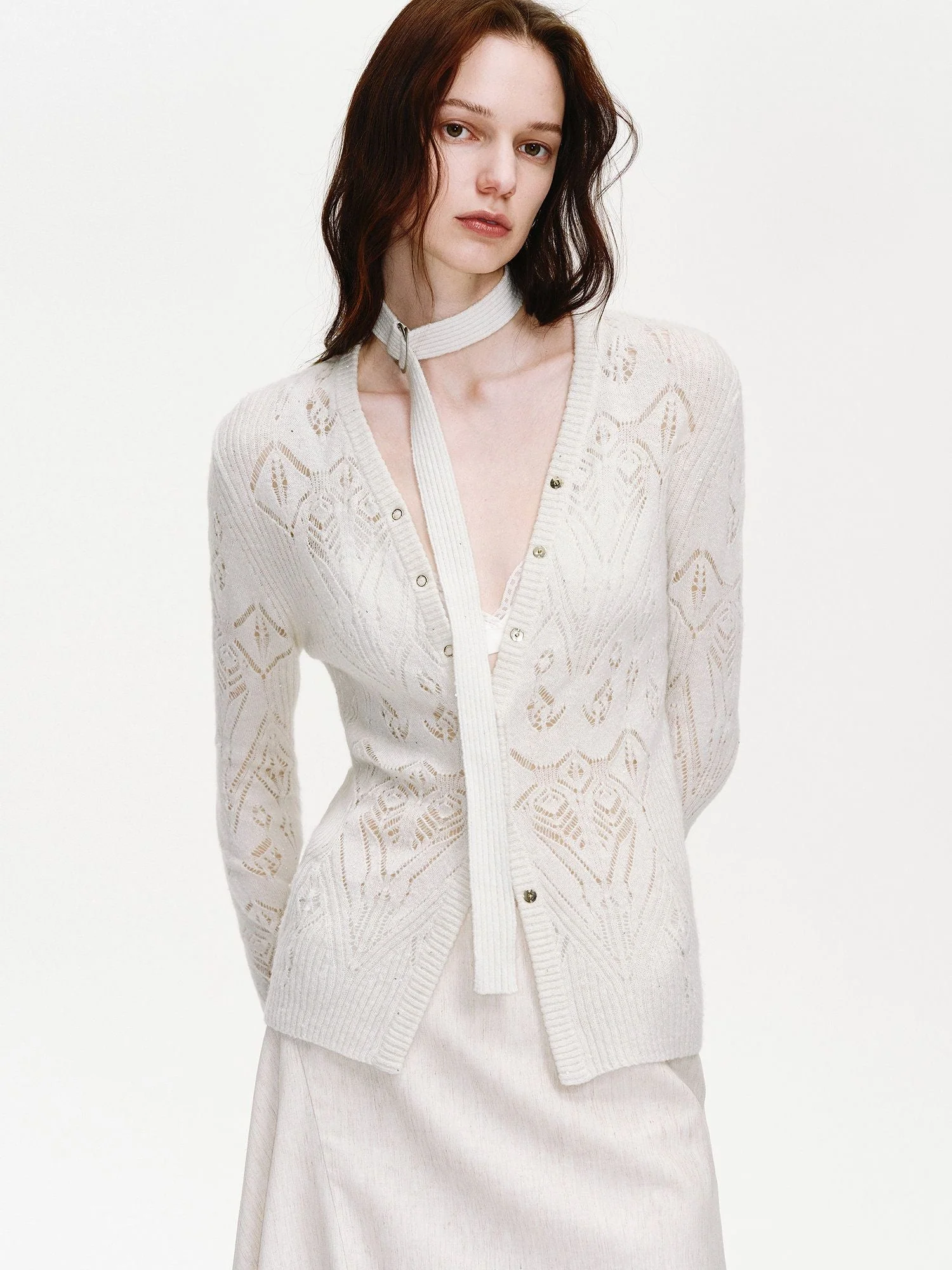 Pointelle Tie Cardigan