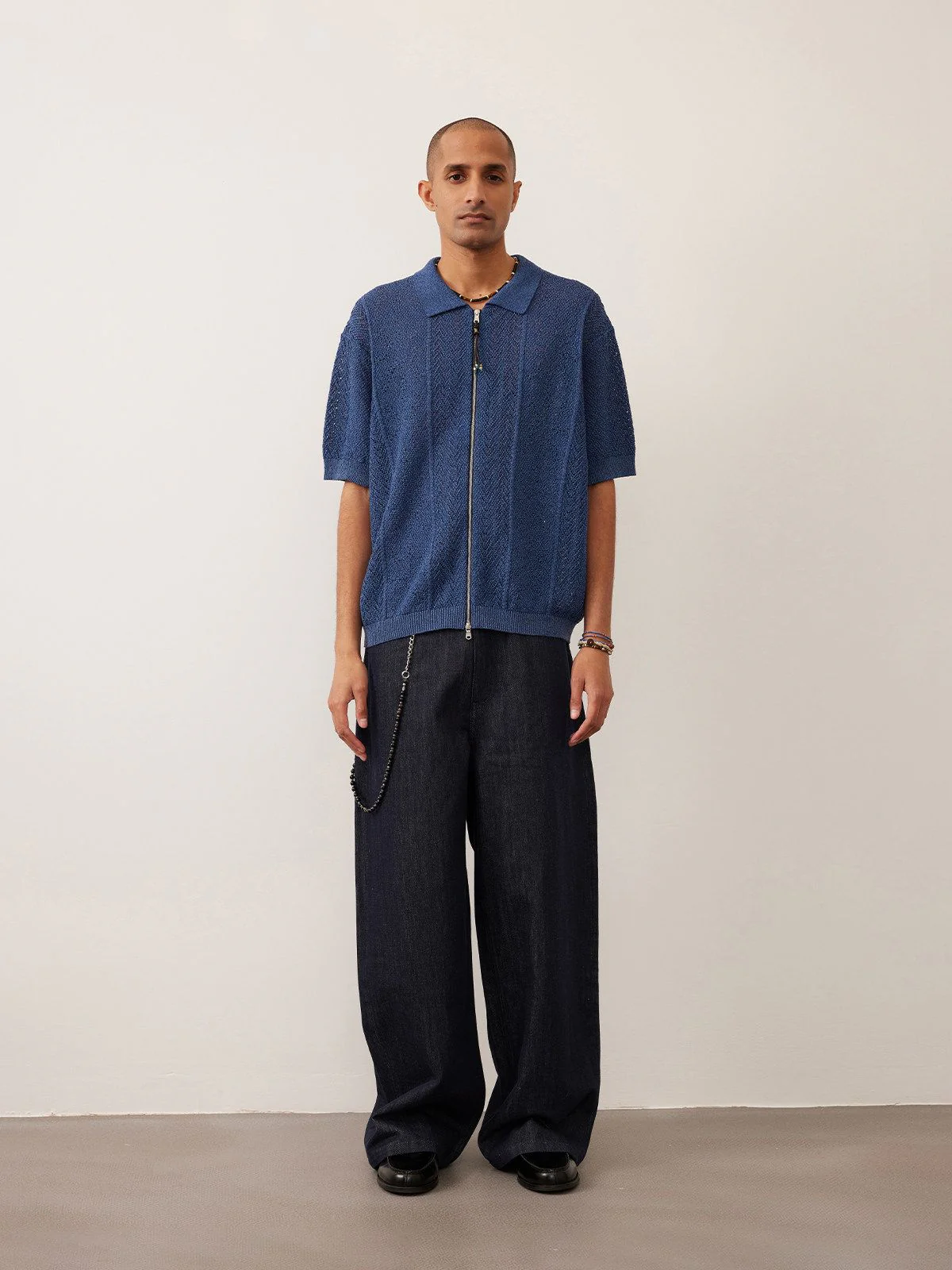 Pointelle Zip Polo