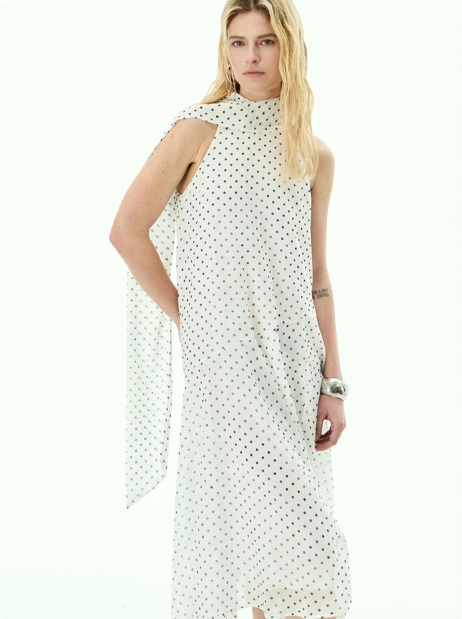Polka Dot Scarf-Neck Dress - Image 5