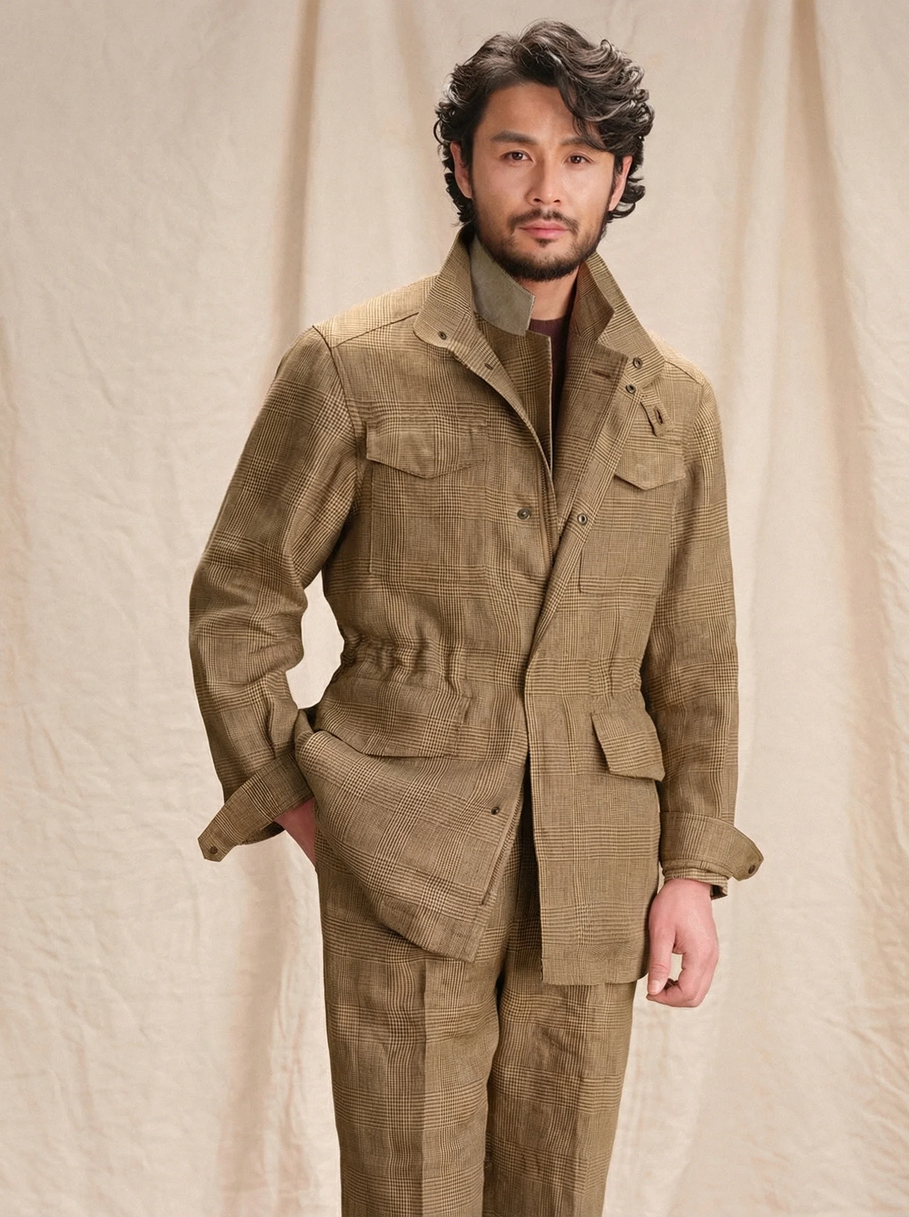 Prince Check Linen Field Jacket