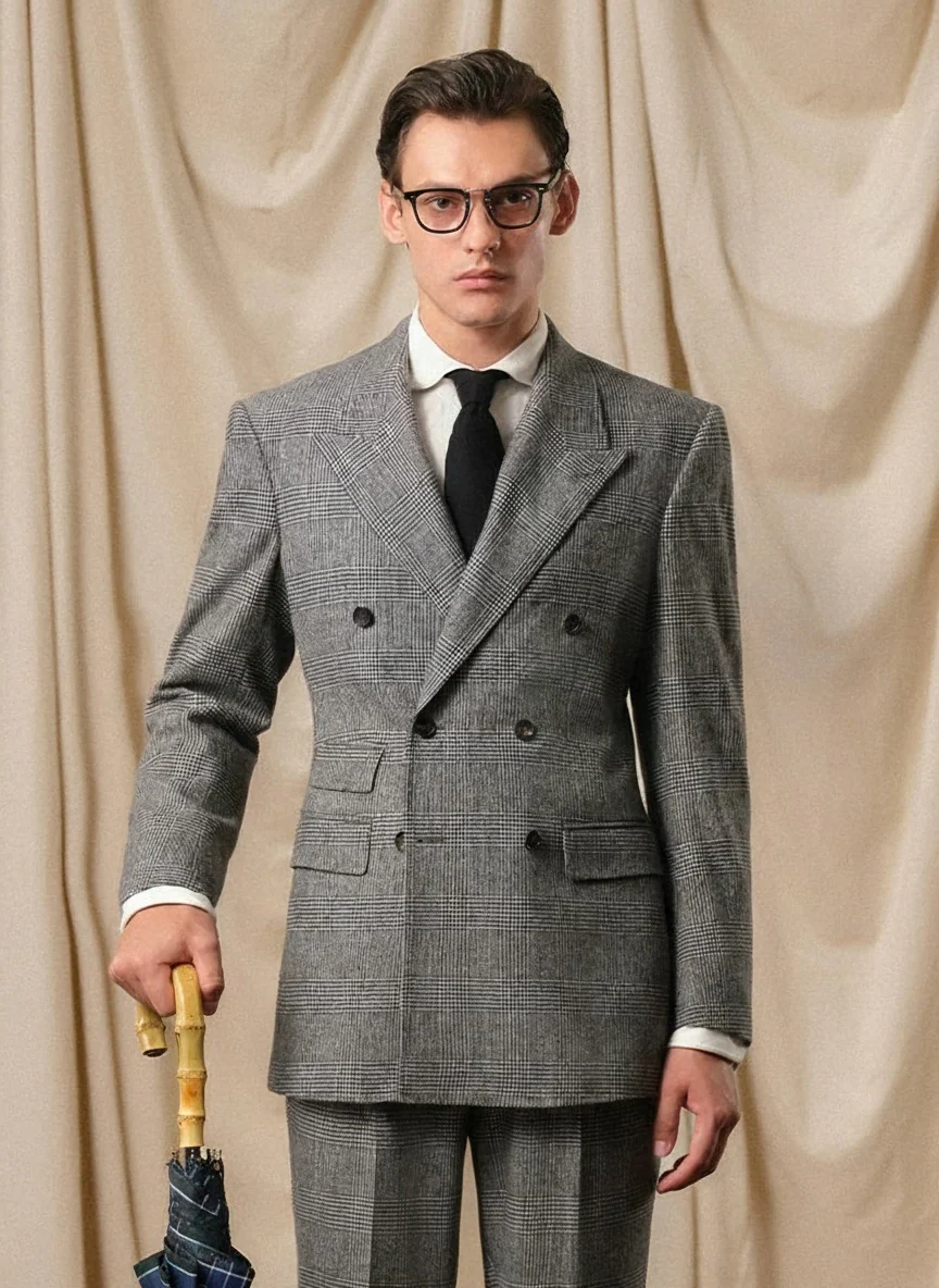 Prince of Wales Double-Breasted Flannel Suit