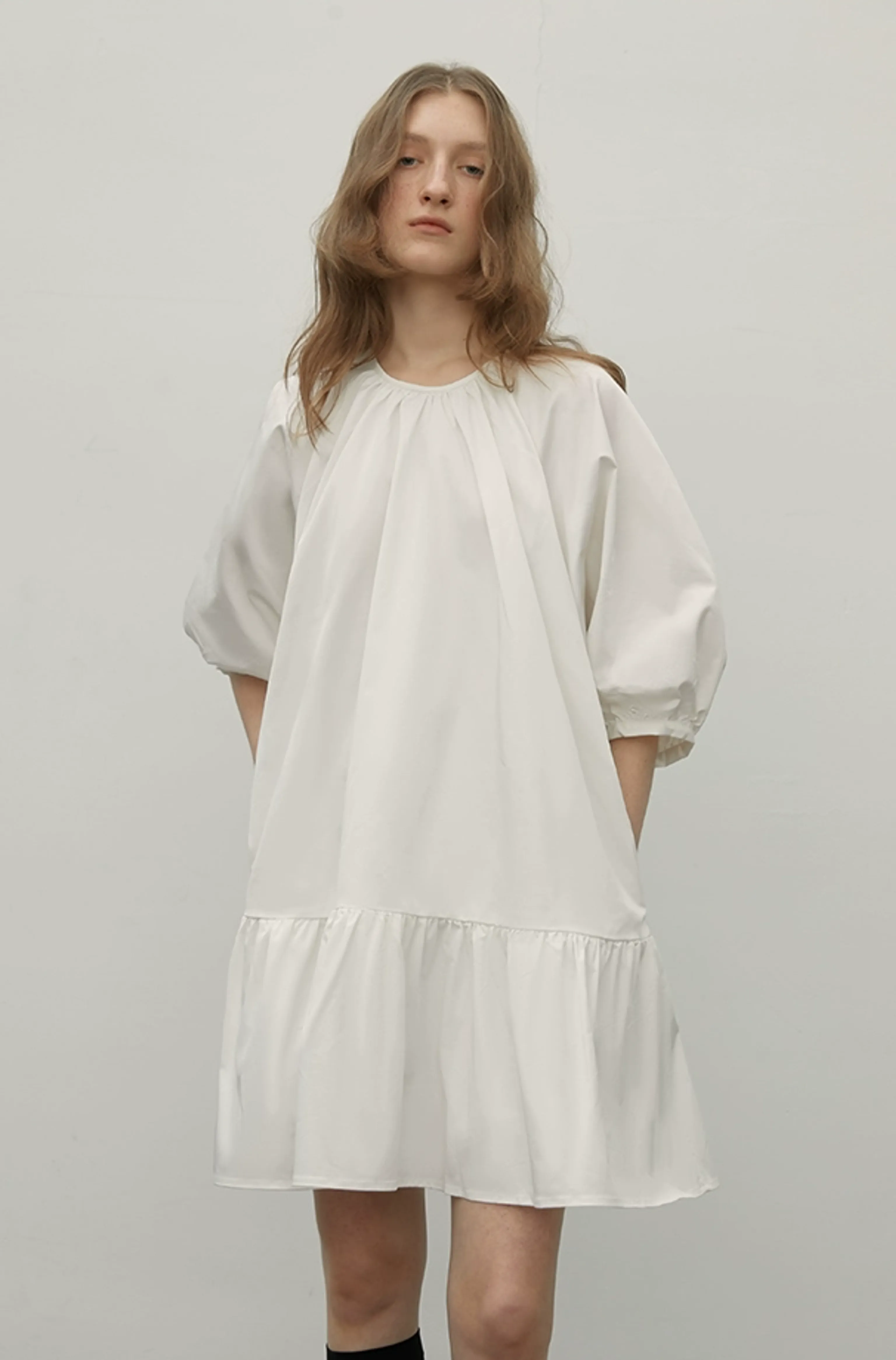 Puff-Sleeve Ruffle-Hem Mini Dress - Image 2