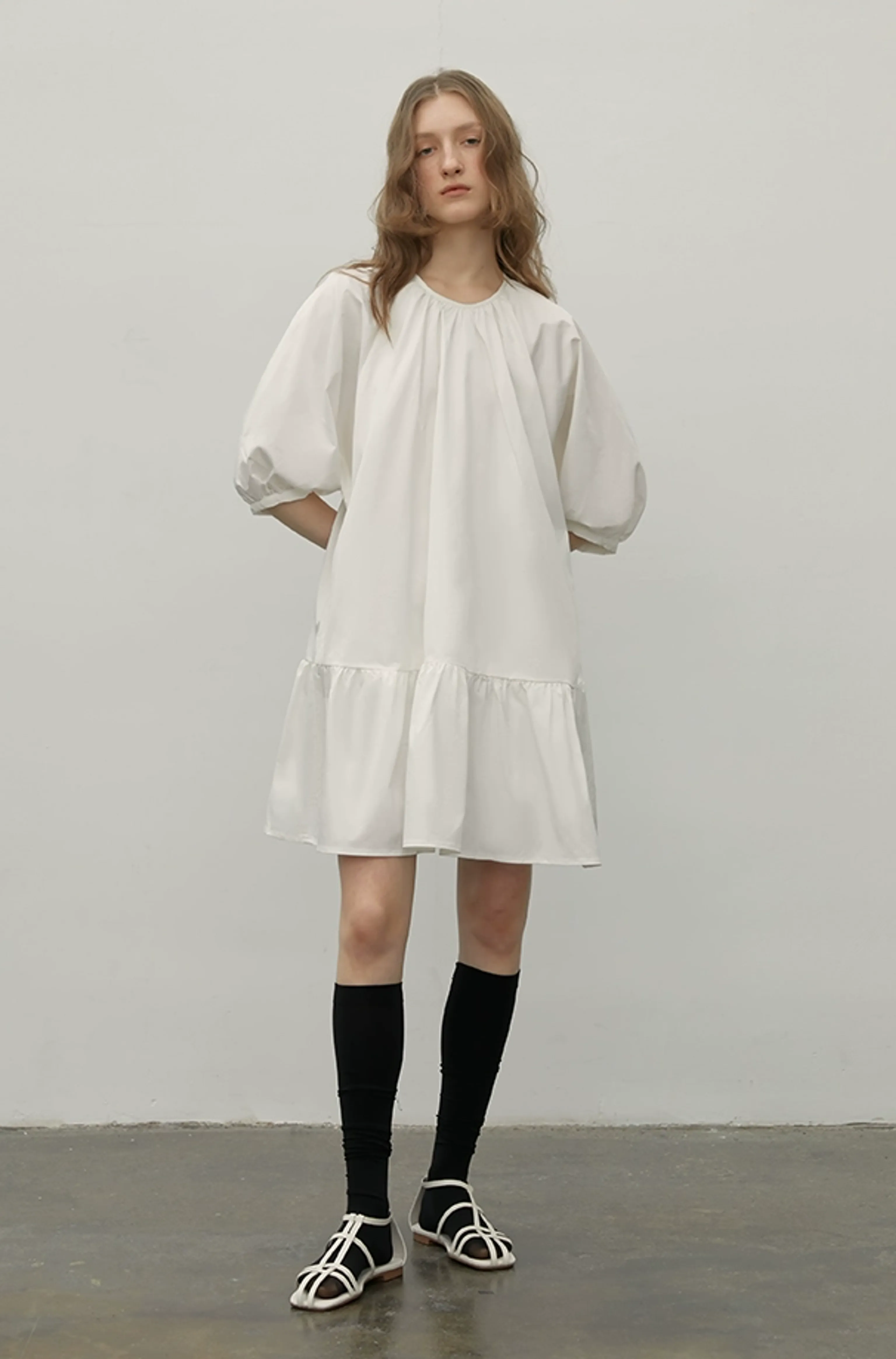 Puff-Sleeve Ruffle-Hem Mini Dress - Image 3