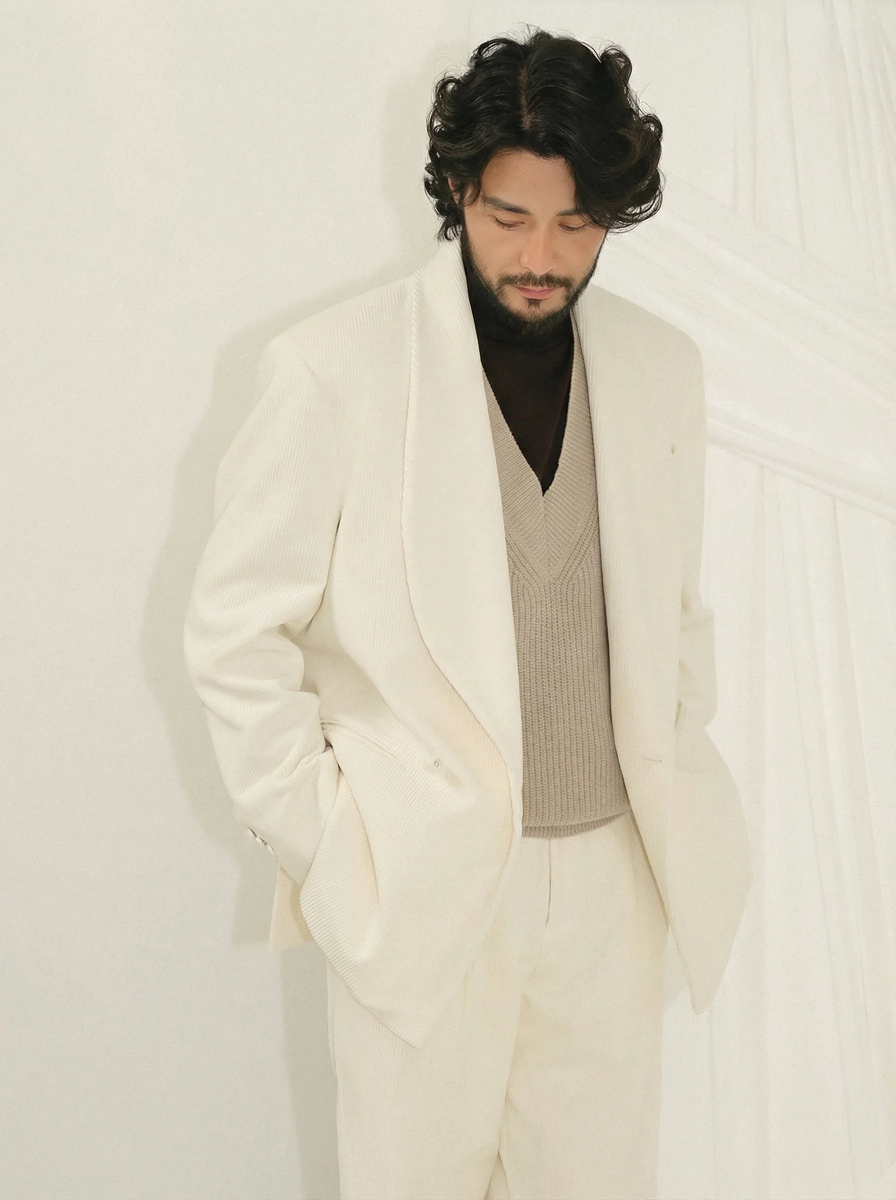 Pure Cotton Corduroy Double-Breasted Shawl-Collar Suit - Image 2