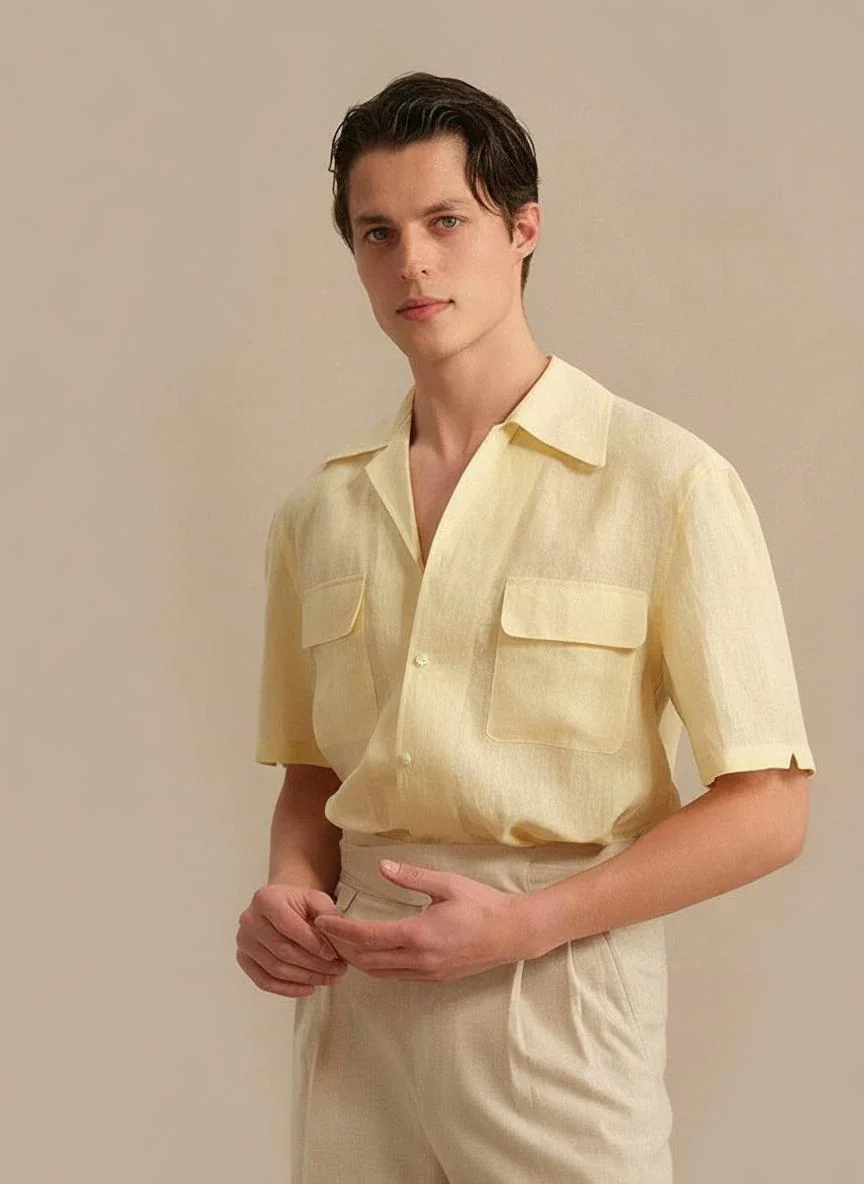 Pure Linen Cuban Collar Shirt - Image 3