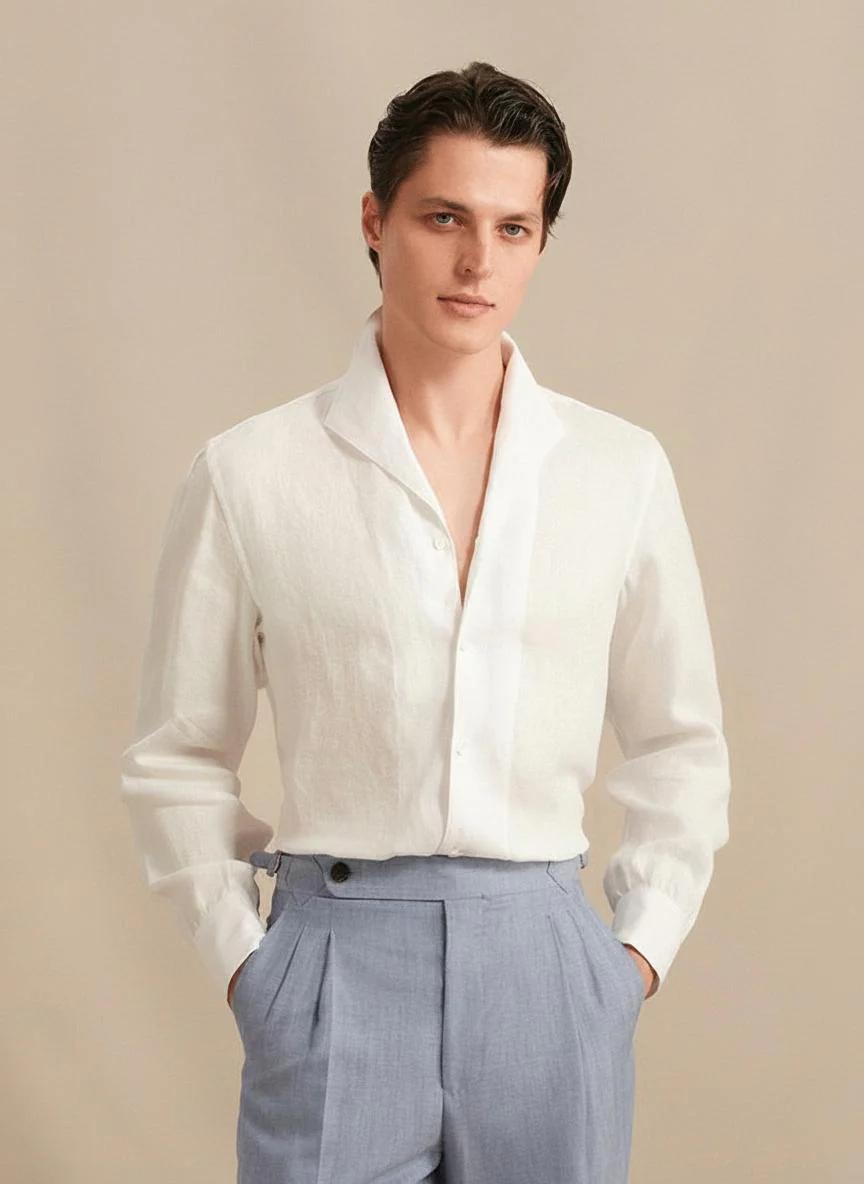 Pure Linen Square-Collar Shirt