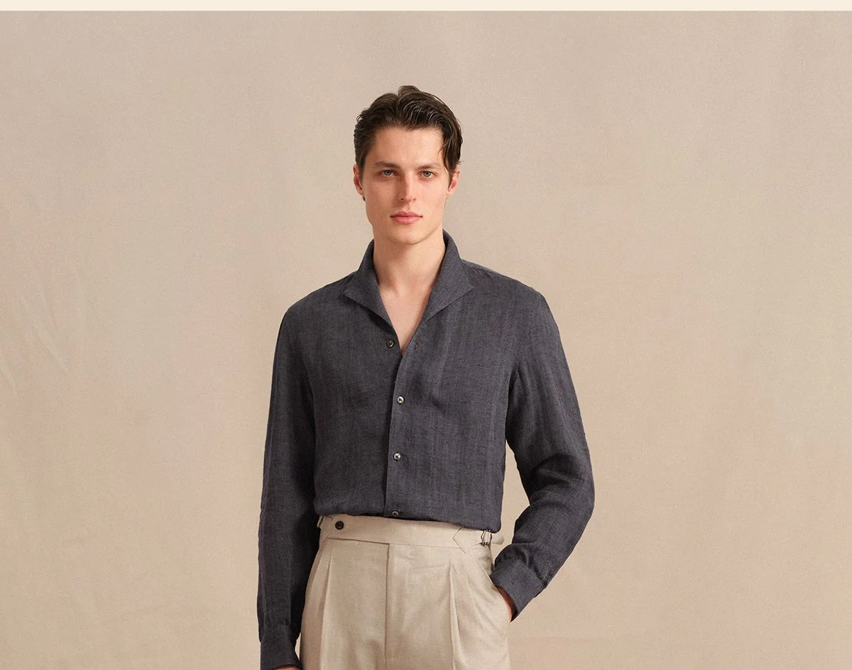 Pure Linen Square-Collar Shirt - Image 4