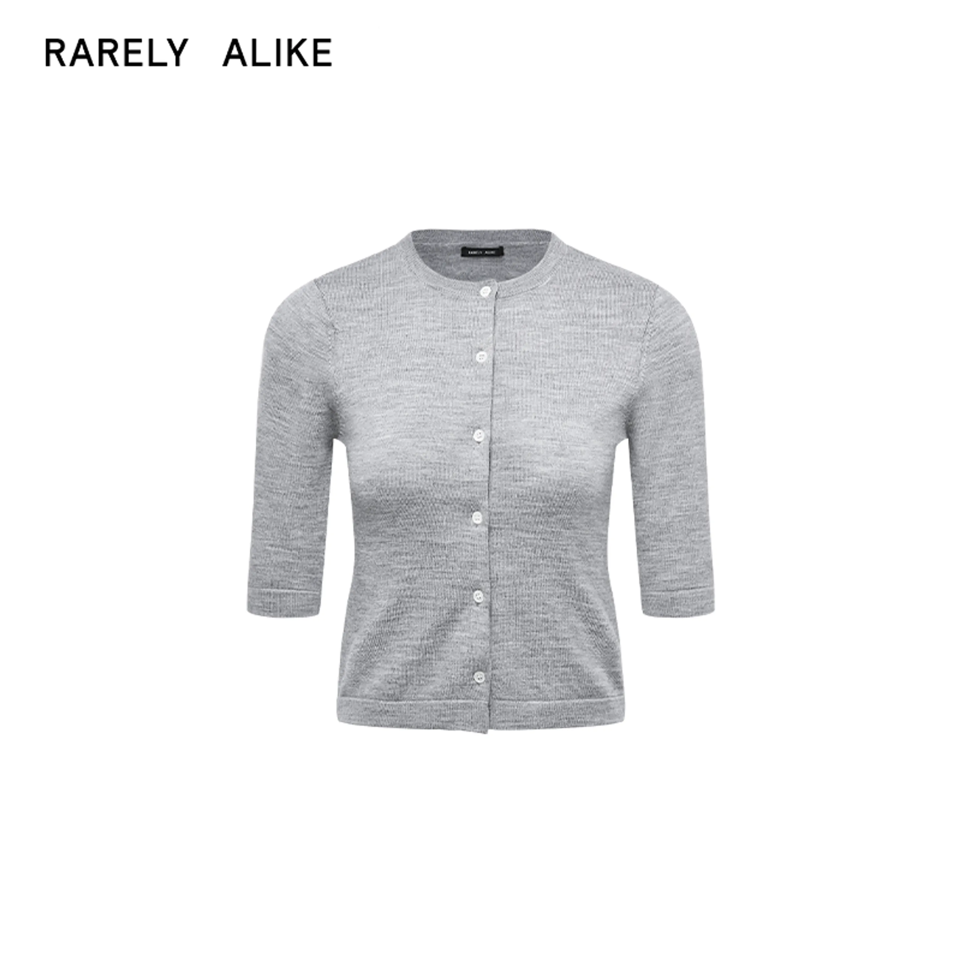 Pure Wool Logo-Jacquard Mid-Sleeve Cardigan - Image 6