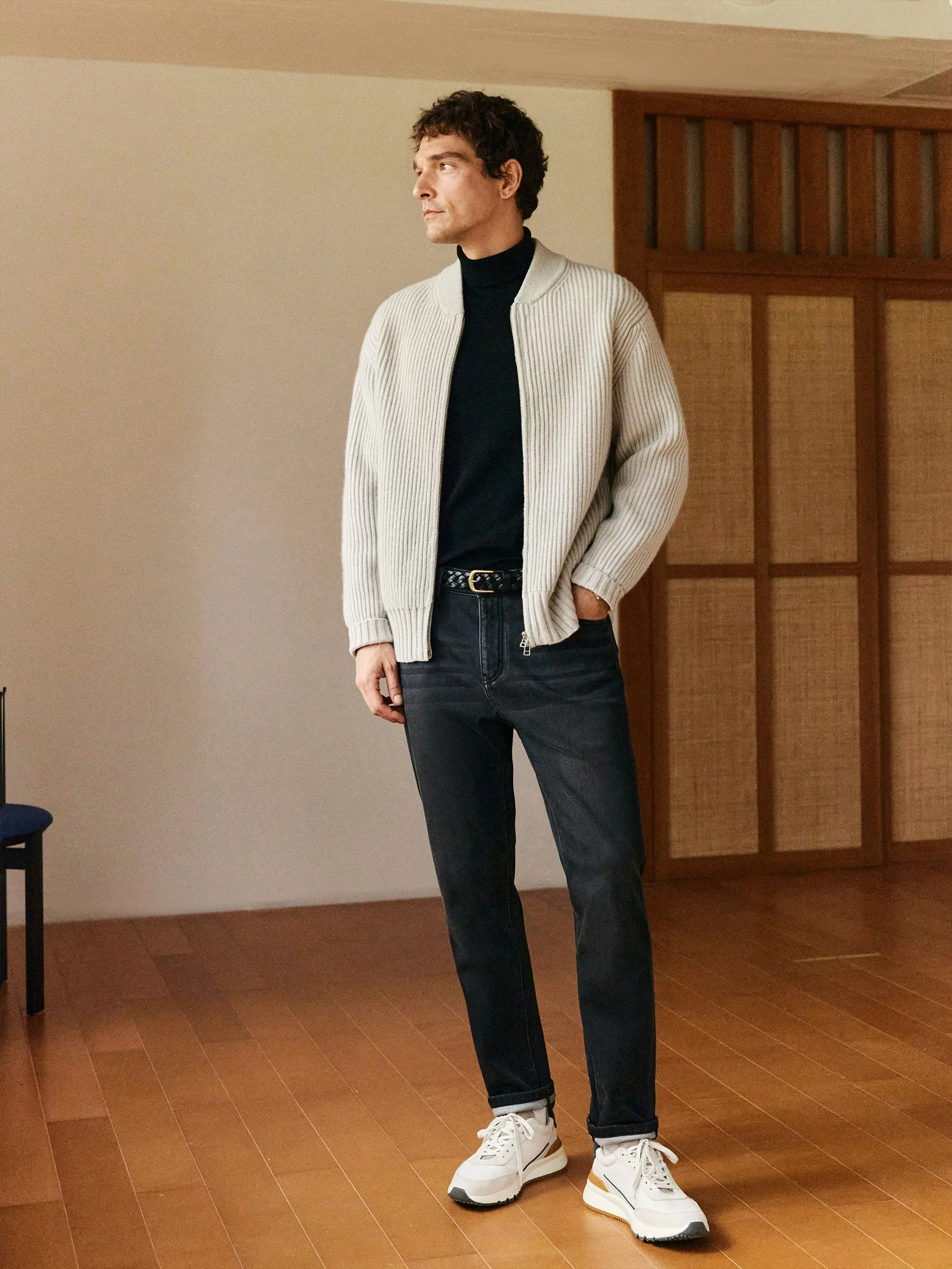 Pure Wool Ribbed Zip Cardigan