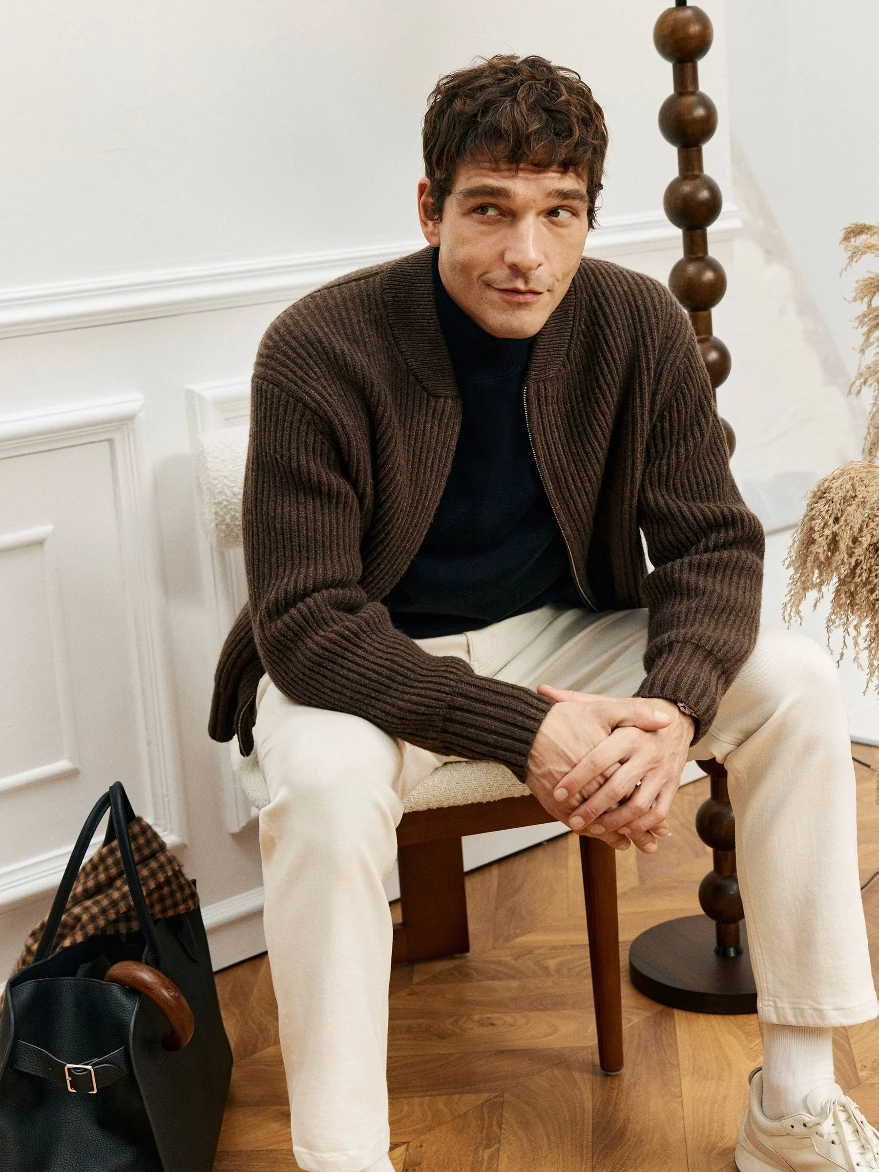 Pure Wool Ribbed Zip Cardigan - Image 4