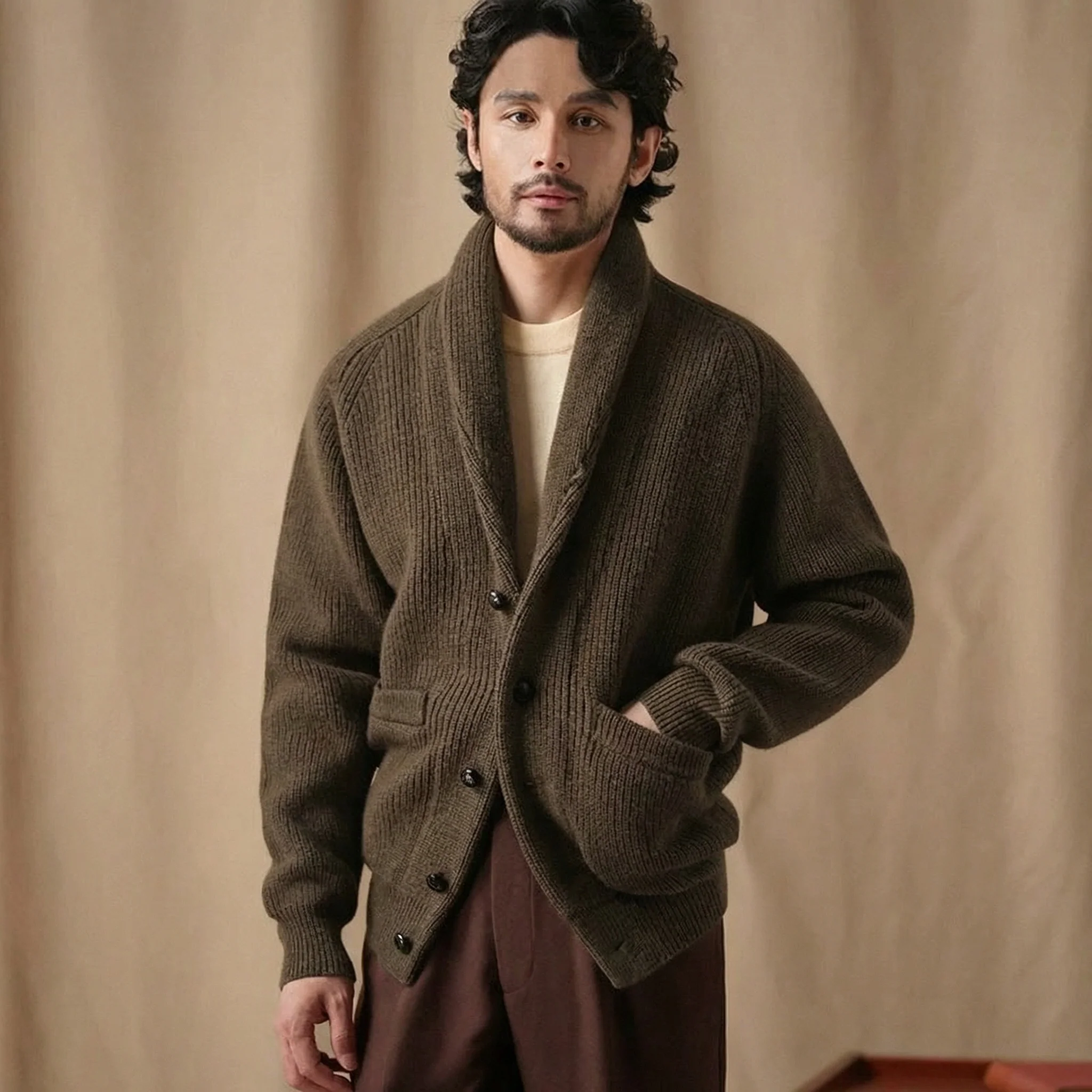 Pure Wool Shawl Collar Cardigan - Image 14