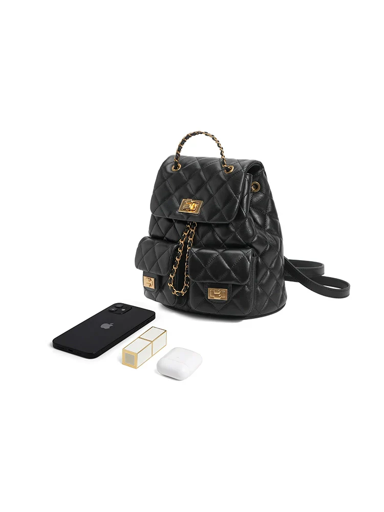 Quilted Leather Chain Backpack - Image 3