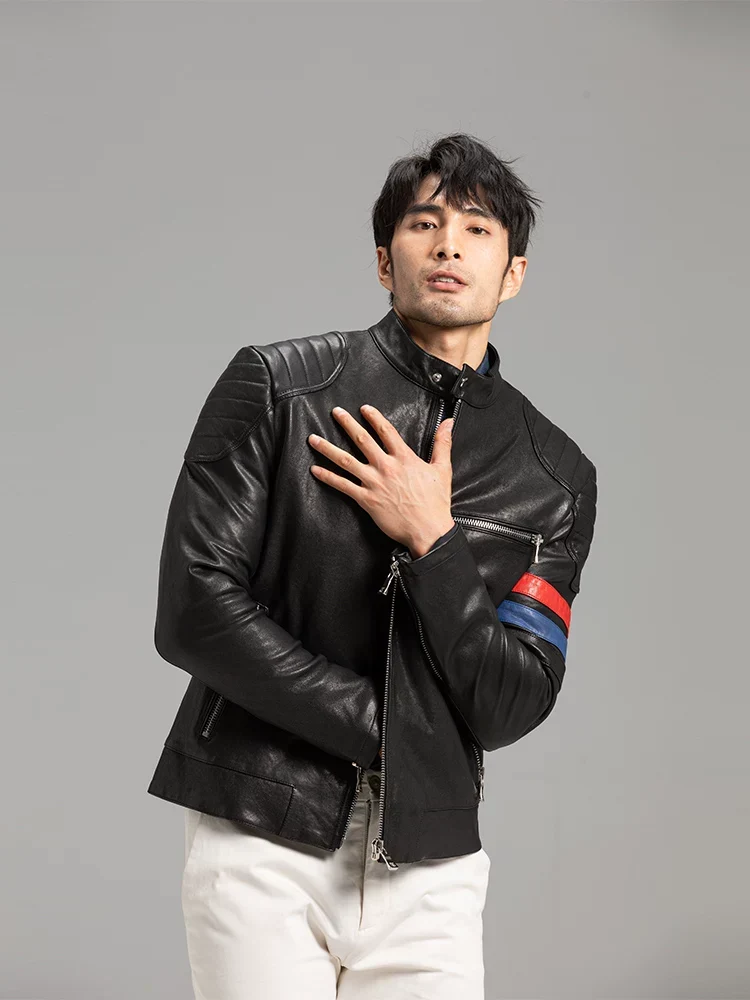 Racer Stripe Sheepskin Moto Jacket - Image 2