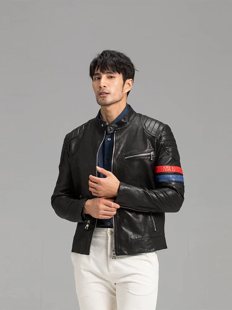Racer Stripe Sheepskin Moto Jacket - Image 3