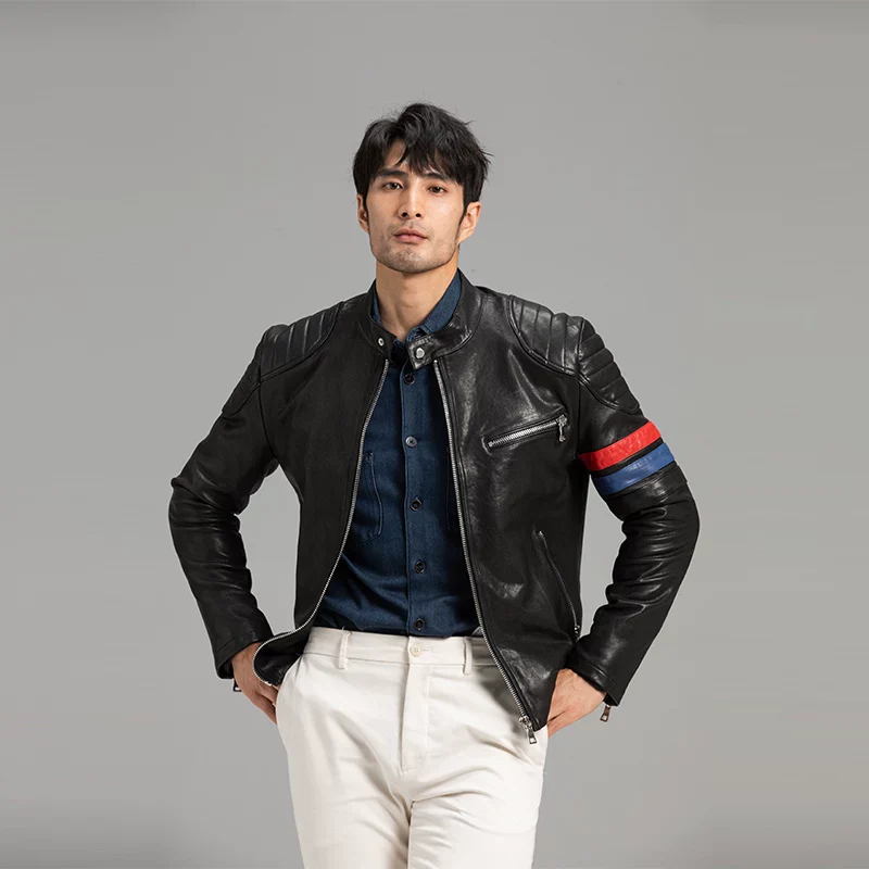Racer Stripe Sheepskin Moto Jacket - Image 6