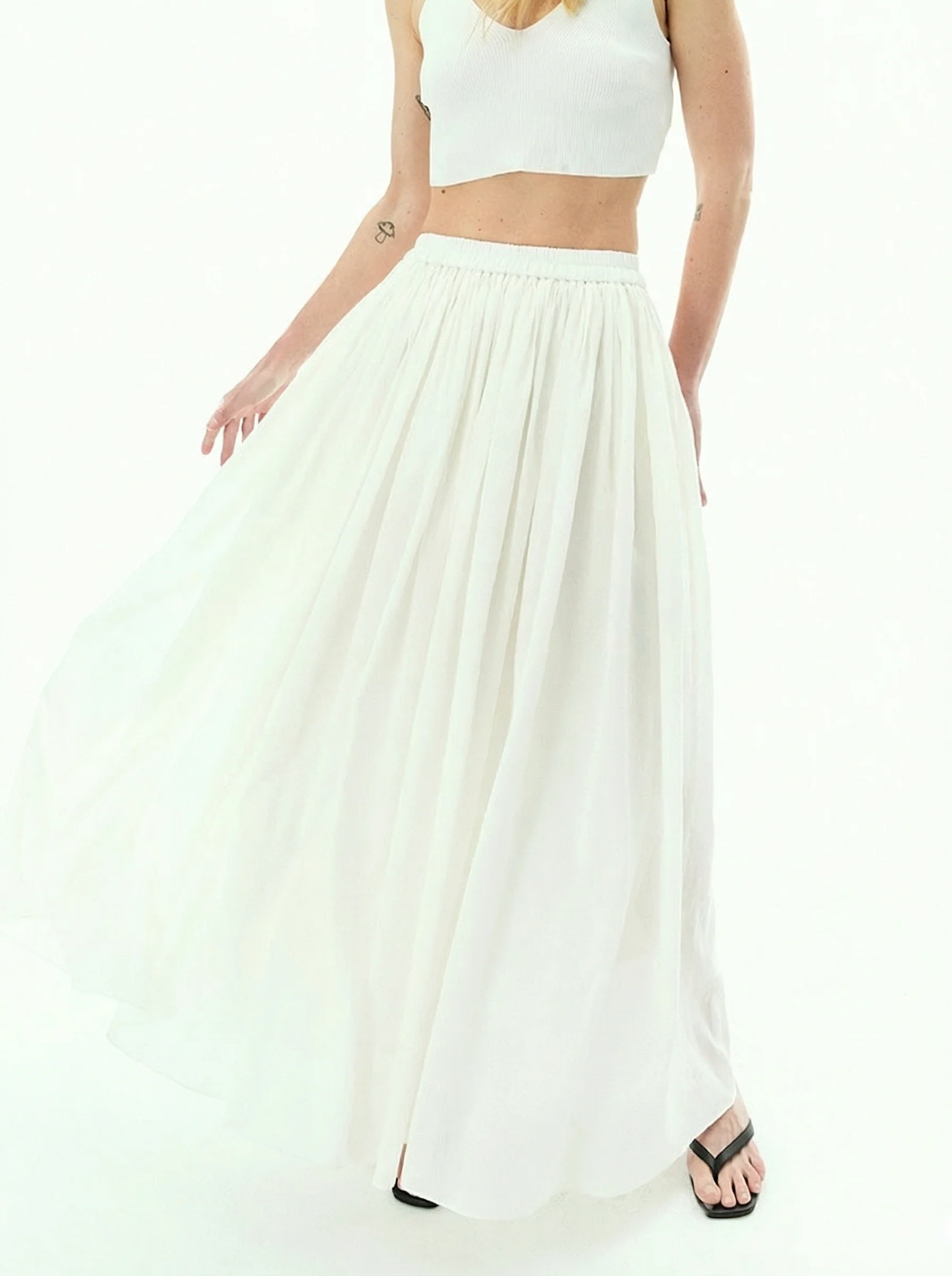 Ramie Off-Shoulder Blouse & Maxi Skirt Set - Image 3