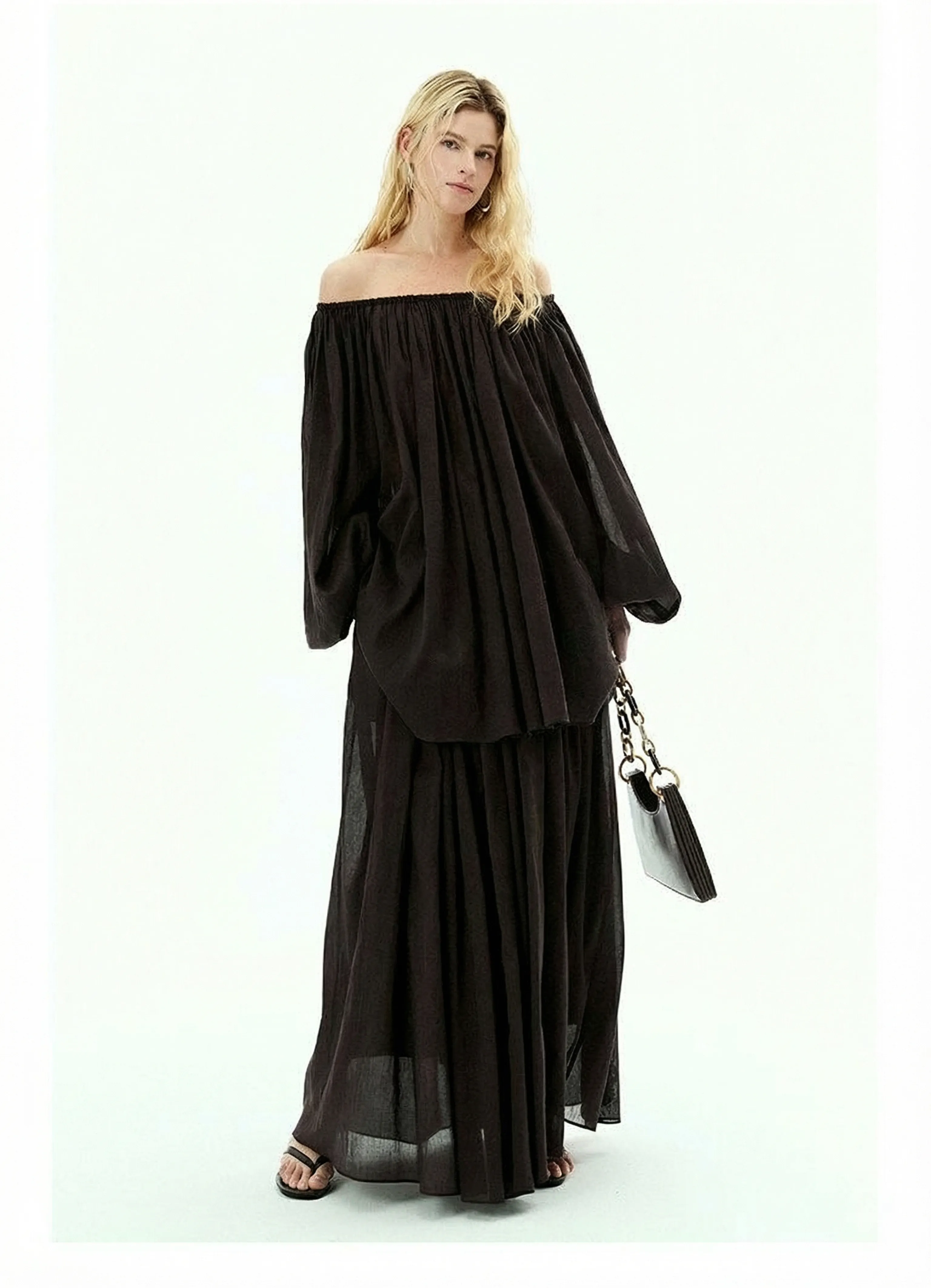 Ramie Off-Shoulder Blouse & Maxi Skirt Set - Image 4