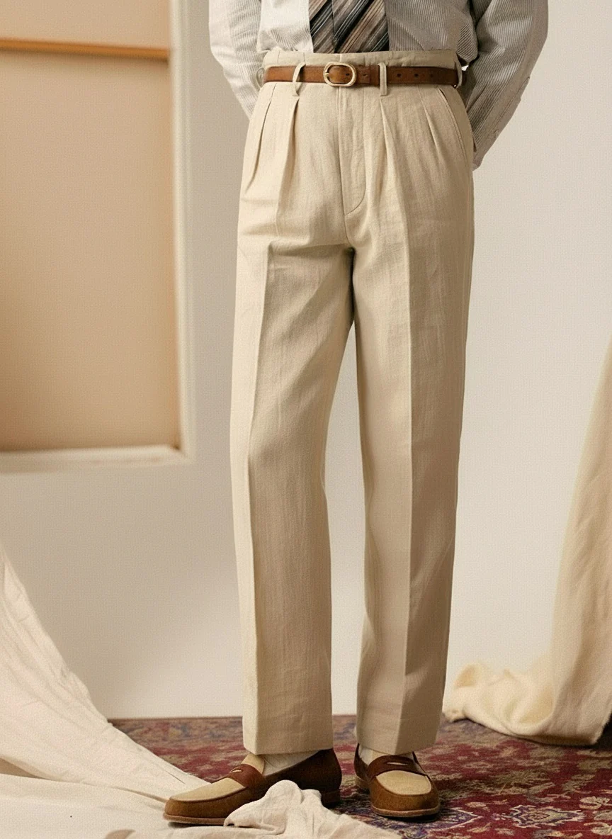 Ramie Tencel High-Waist Trousers