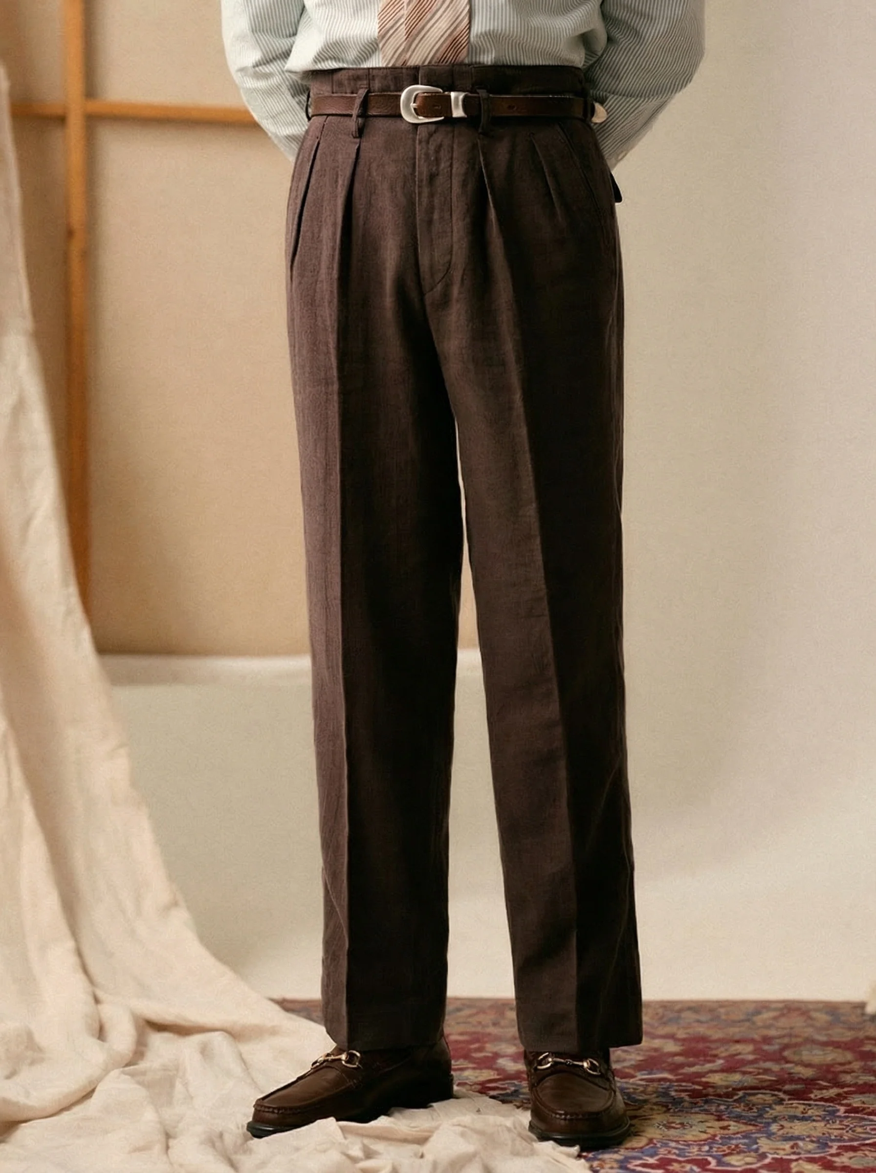 Ramie Tencel High-Waist Trousers - Image 2