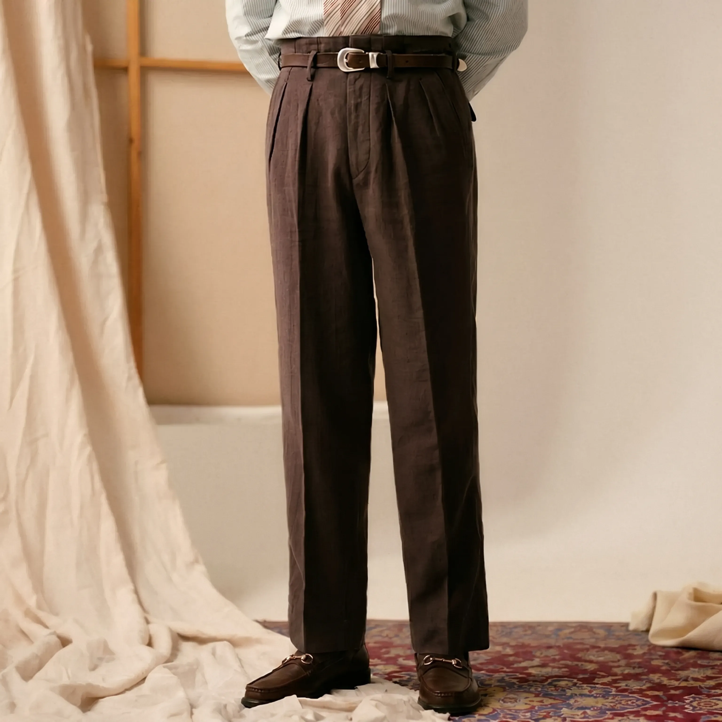 Ramie Tencel High-Waist Trousers - Image 6
