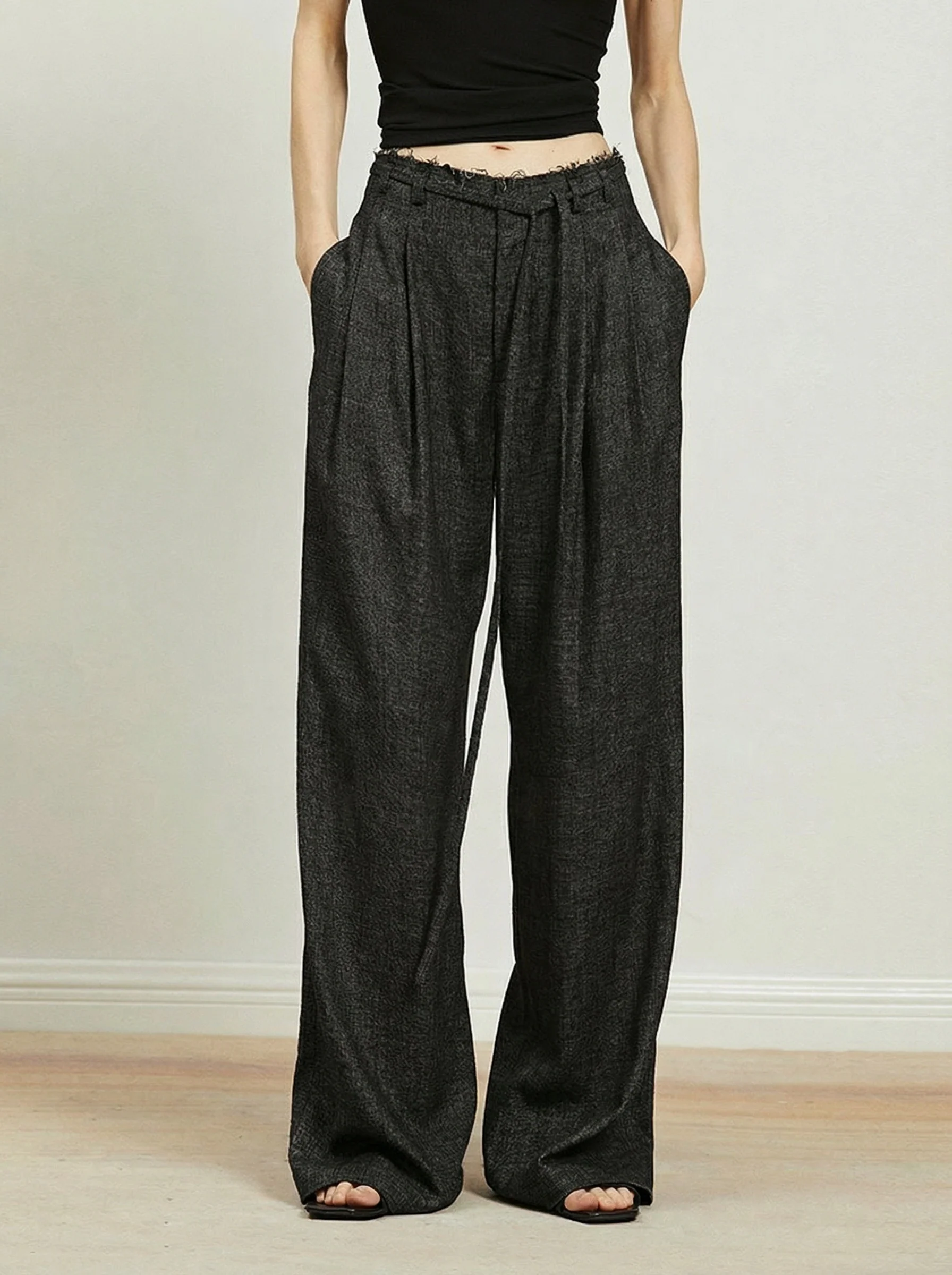 Raw-Edge Pleated Trousers