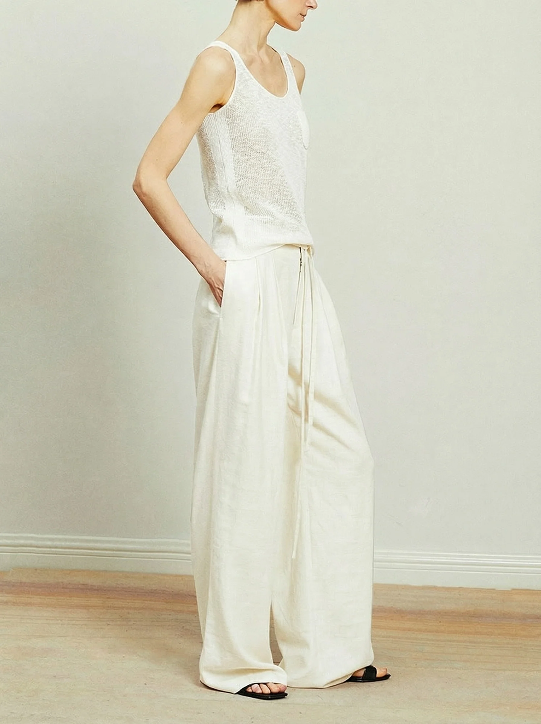 Raw-Edge Pleated Trousers - Image 2