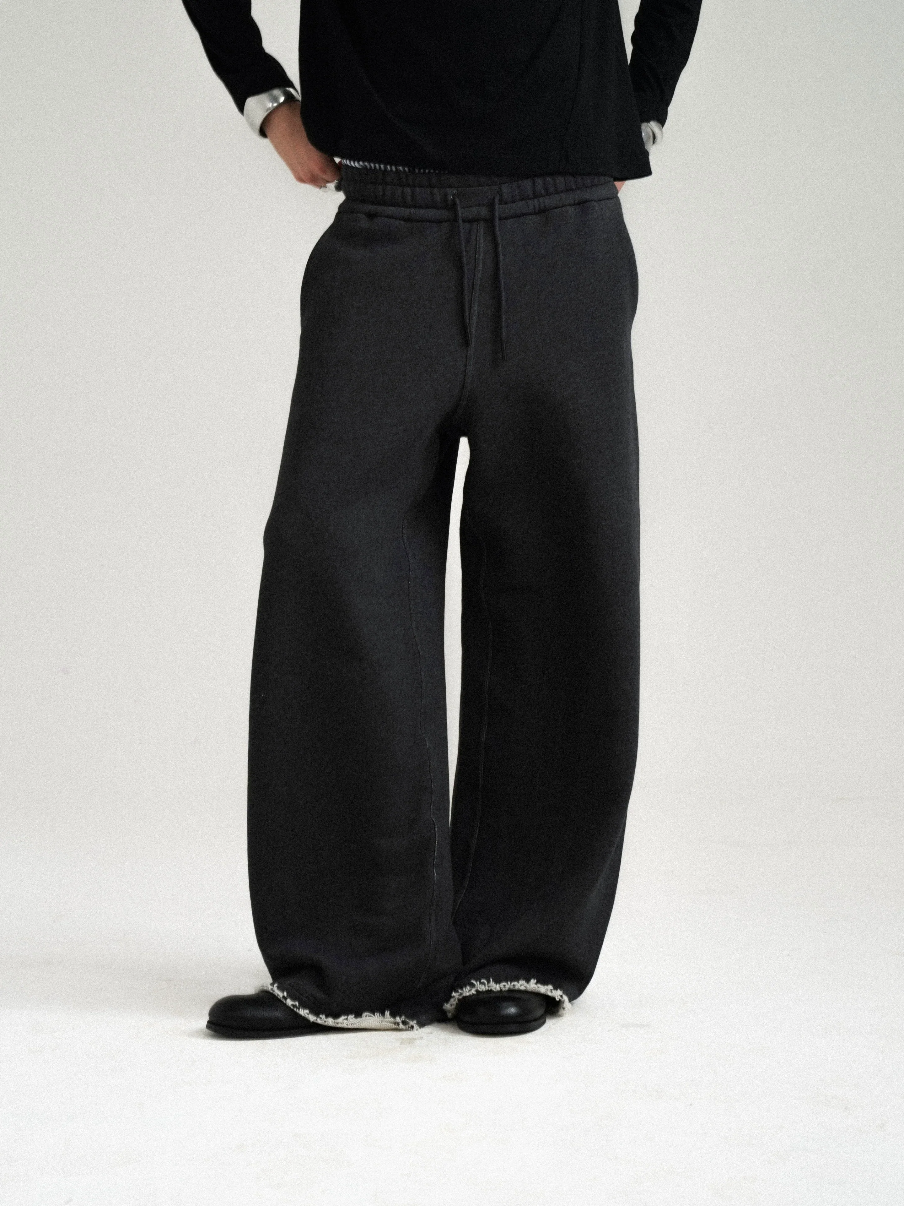 Raw-Edge Wide-Leg Sweatpants