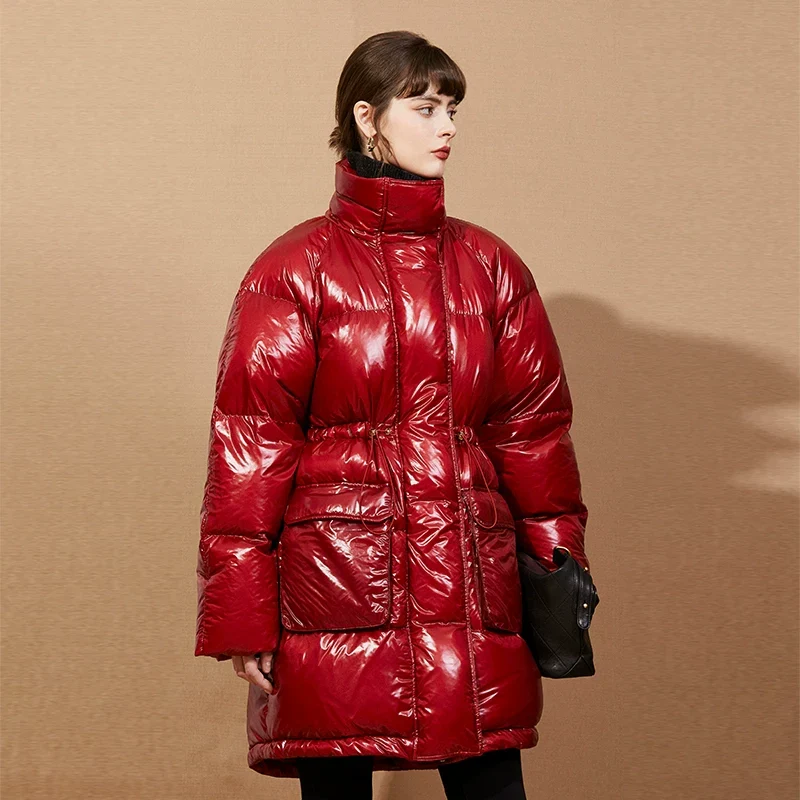 Red High Collar Puffer Coat - Image 2