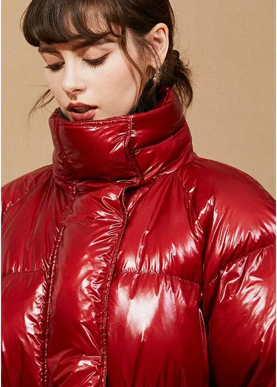 Red High Collar Puffer Coat - Image 3