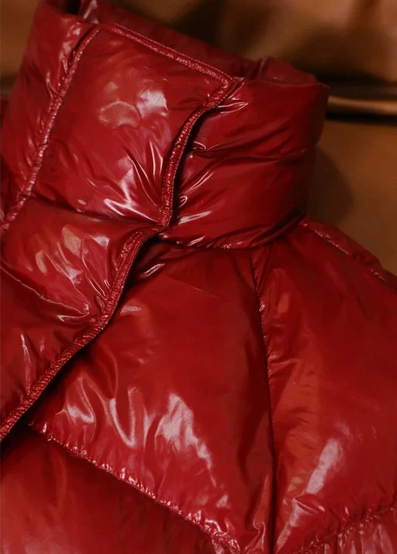 Red High Collar Puffer Coat - Image 4