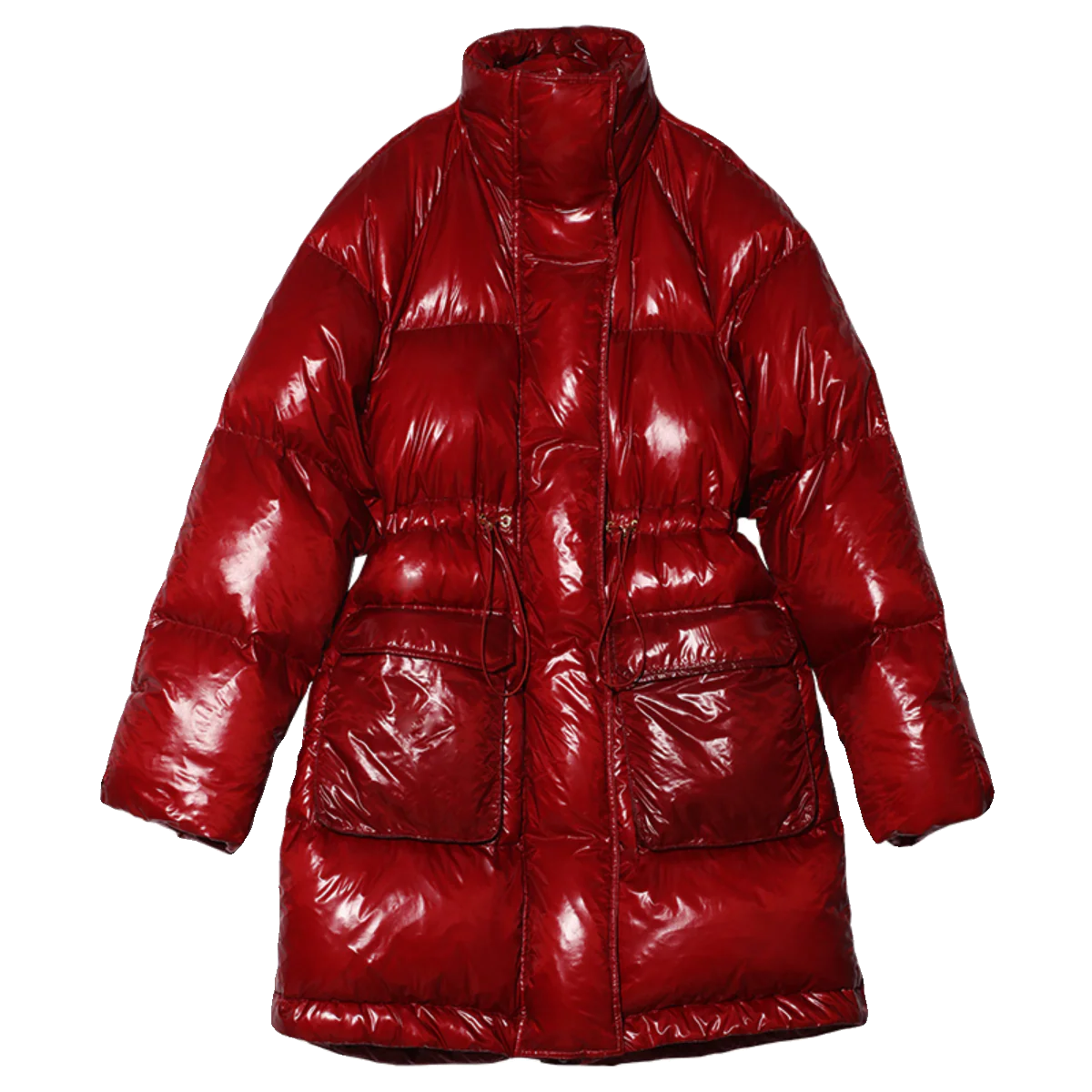Red High Collar Puffer Coat - Image 5