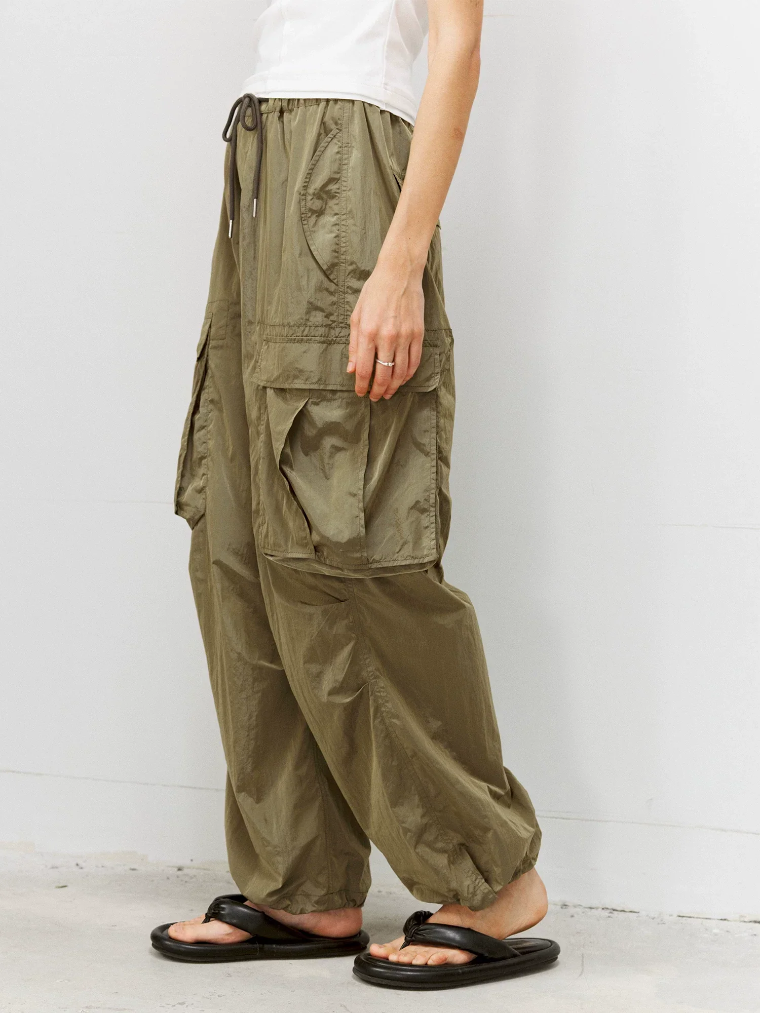 Reflective Nylon Wide-Leg Cargo Pants - Image 2