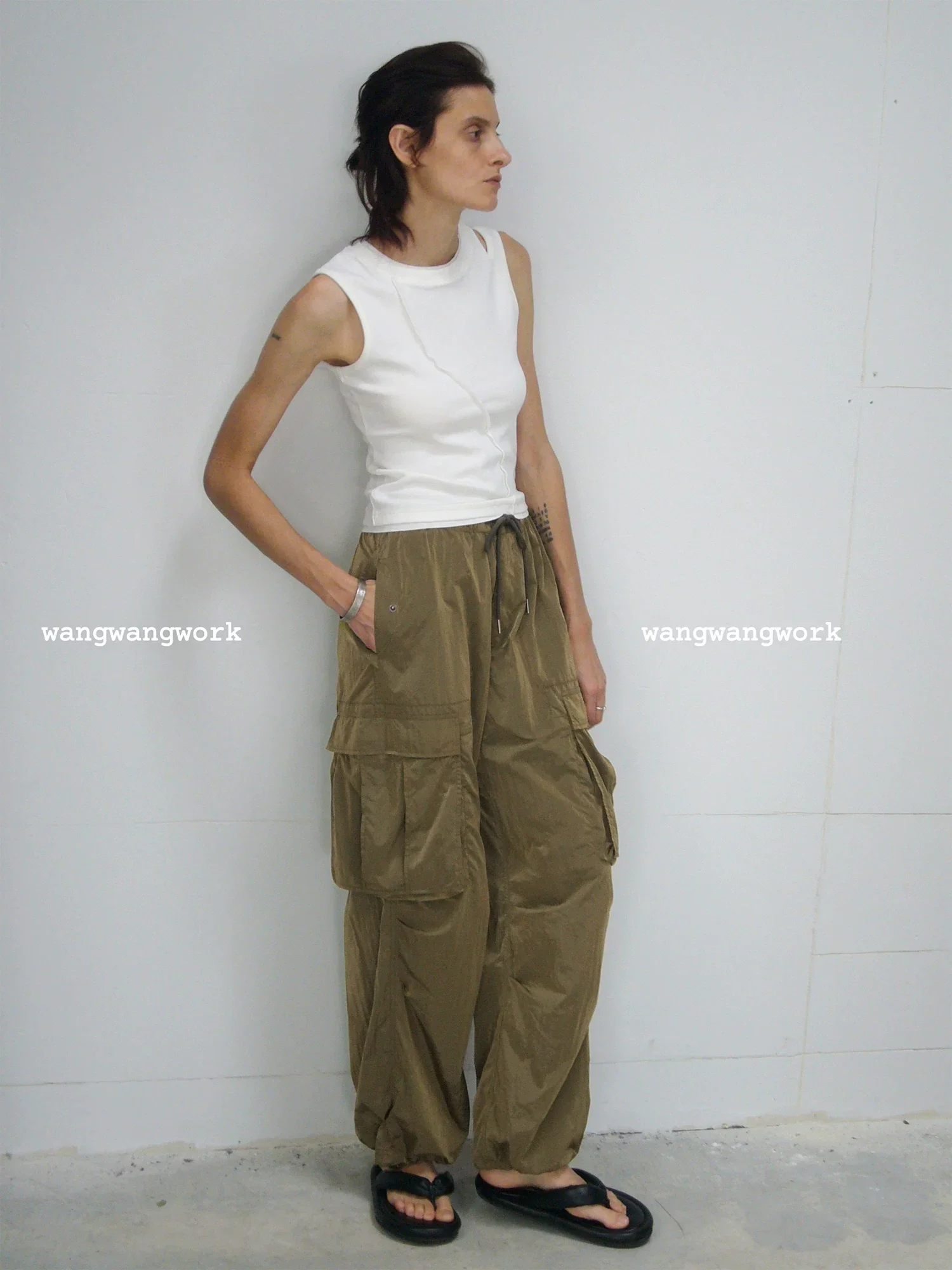 Reflective Nylon Wide-Leg Cargo Pants - Image 3