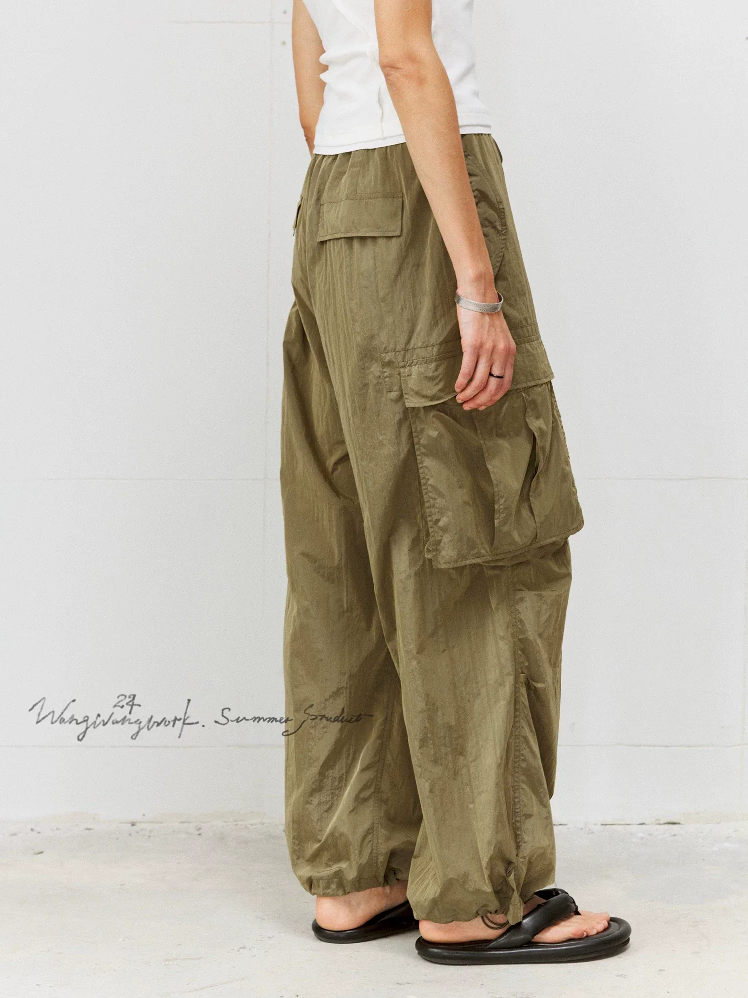 Reflective Nylon Wide-Leg Cargo Pants - Image 4