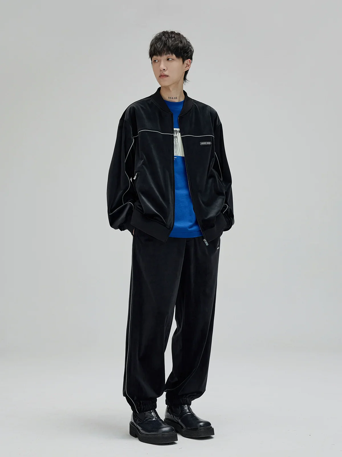Reflective Piped Velour Tracksuit