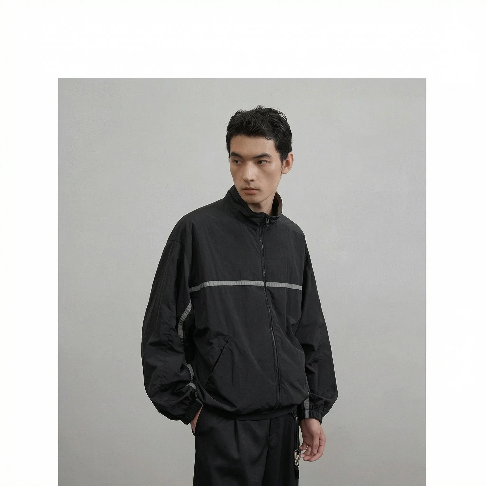 Reflective Stripe Stand-Collar Windbreaker - Image 4