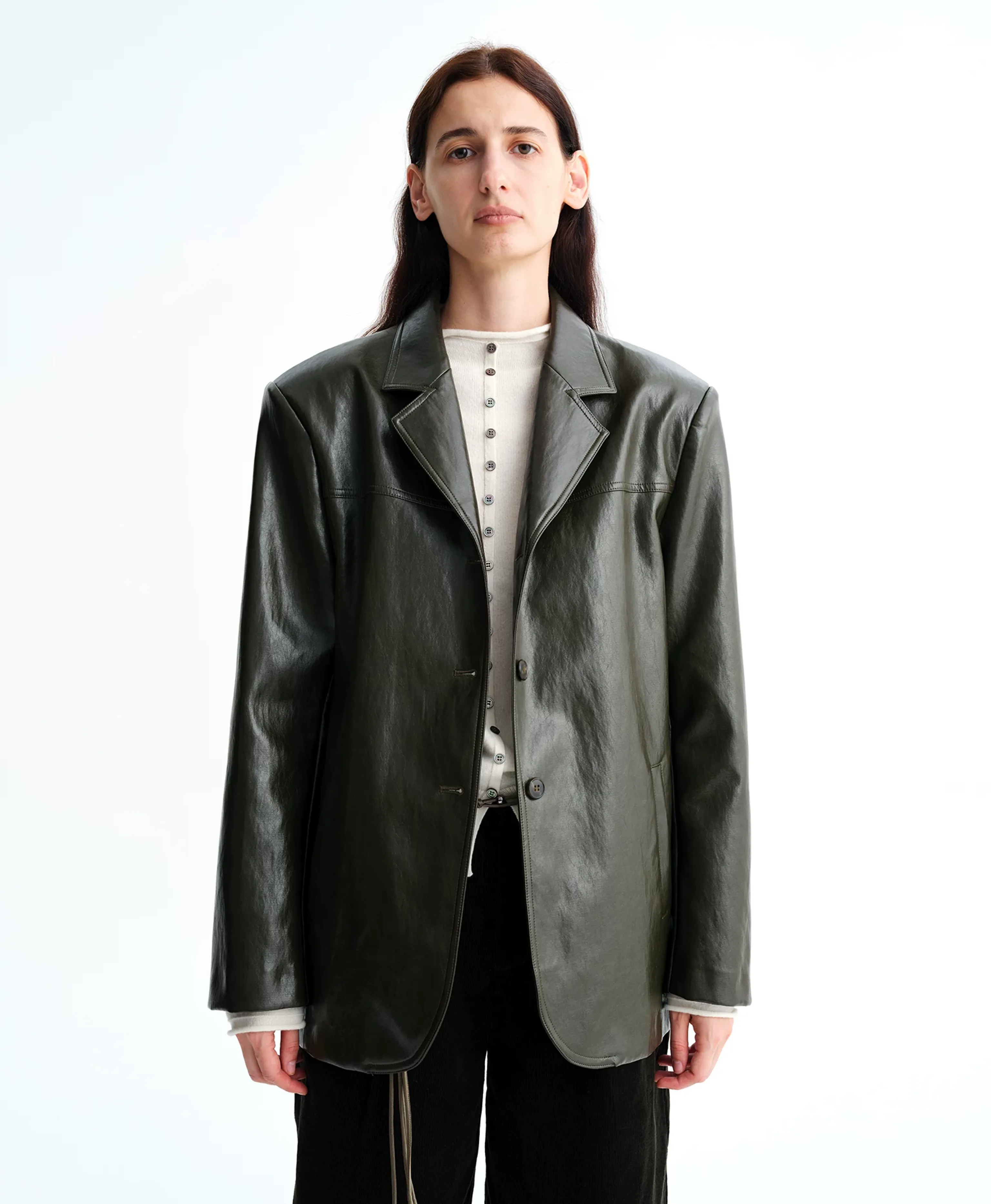 Relaxed Faux Leather Blazer - Image 2