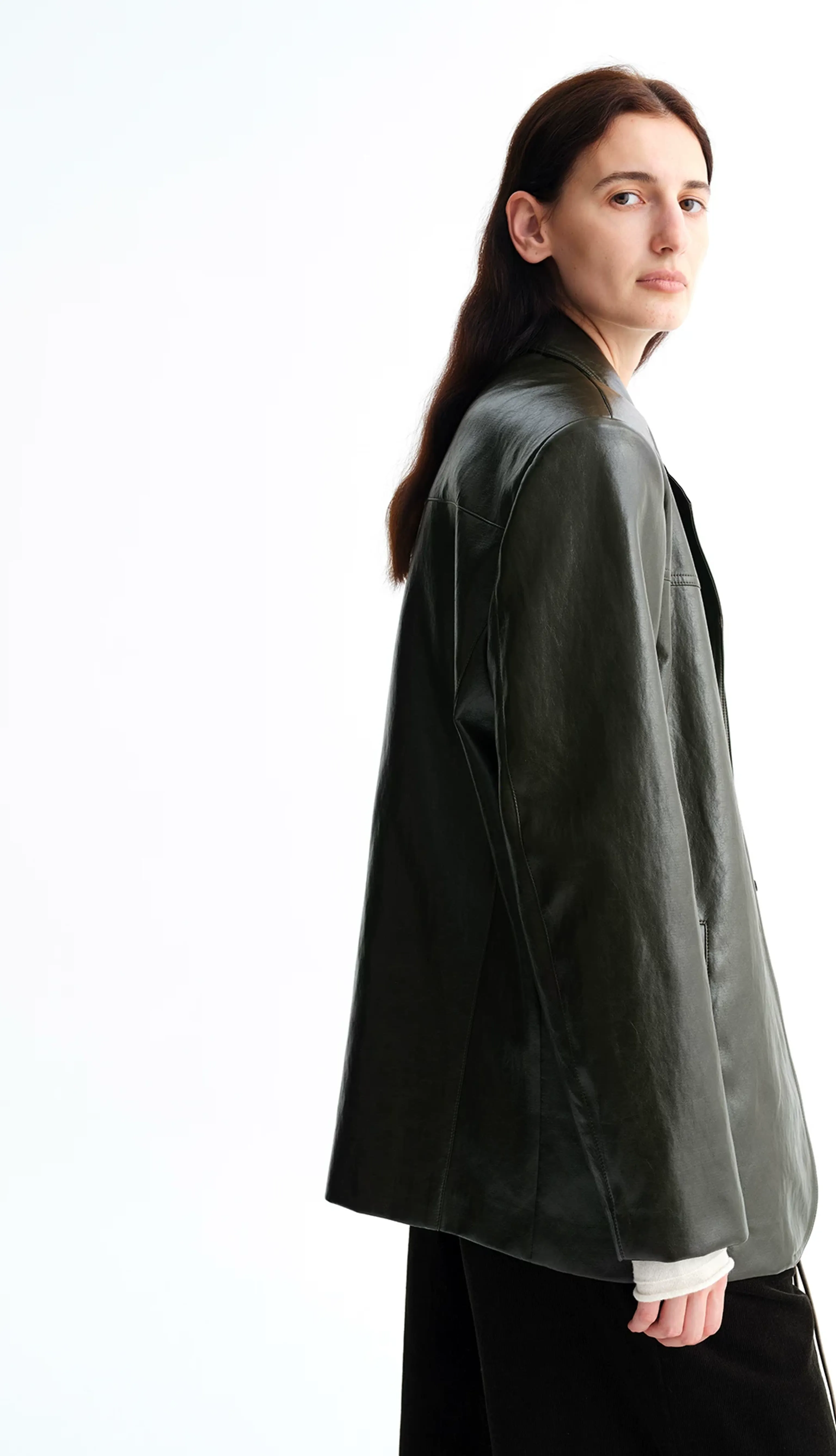 Relaxed Faux Leather Blazer - Image 5
