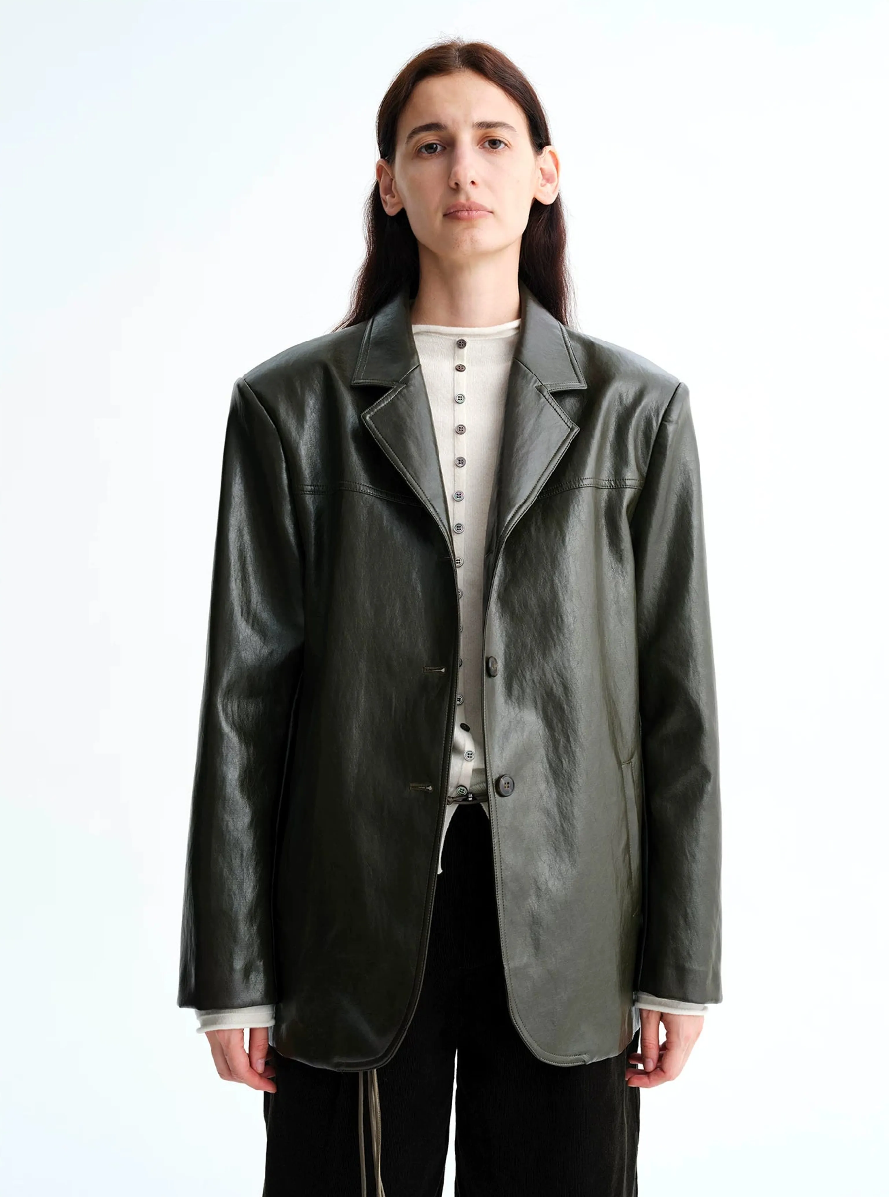 Relaxed Faux Leather Blazer - Image 7