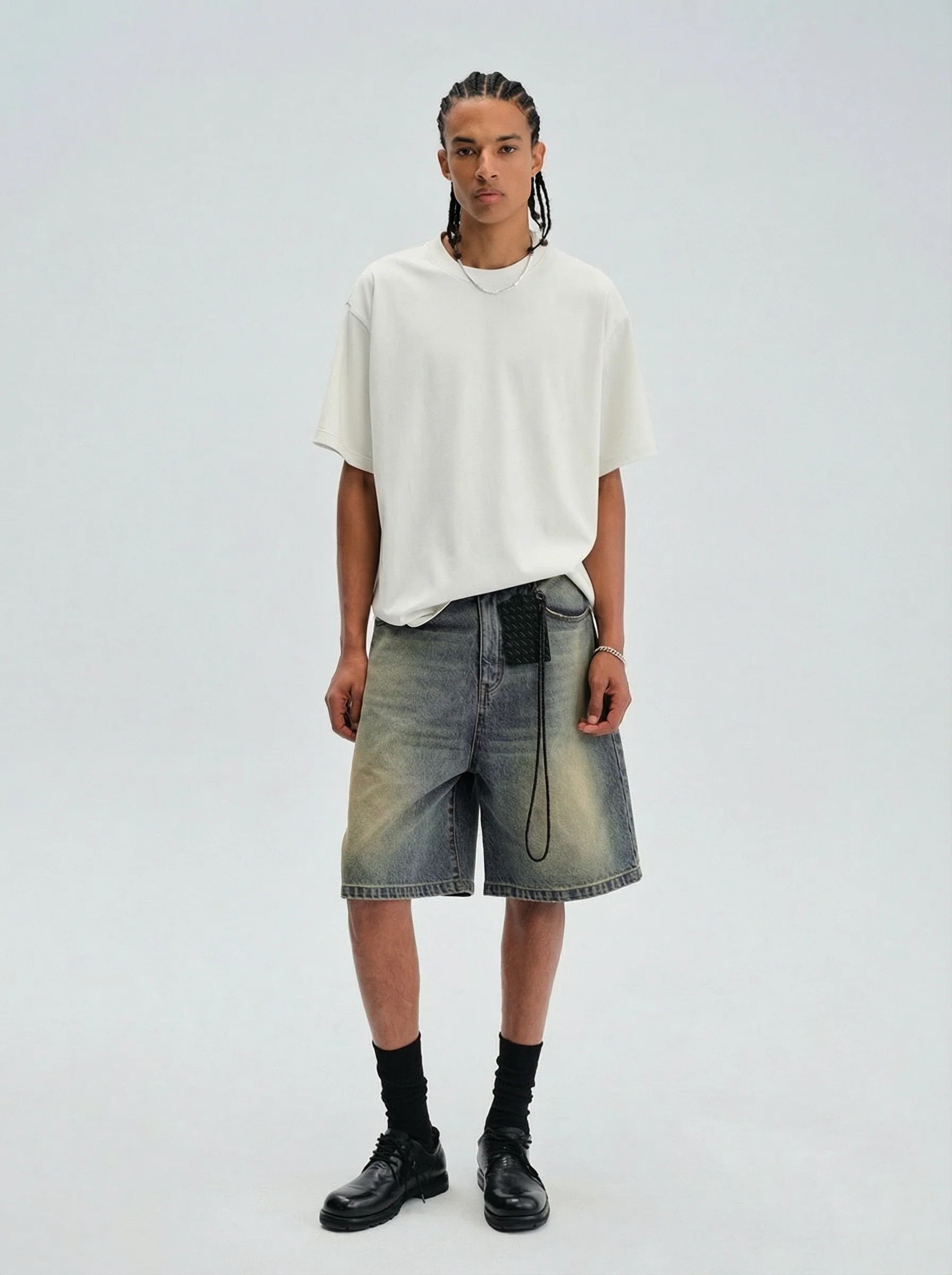 Relaxed Straight Denim Bermuda Shorts