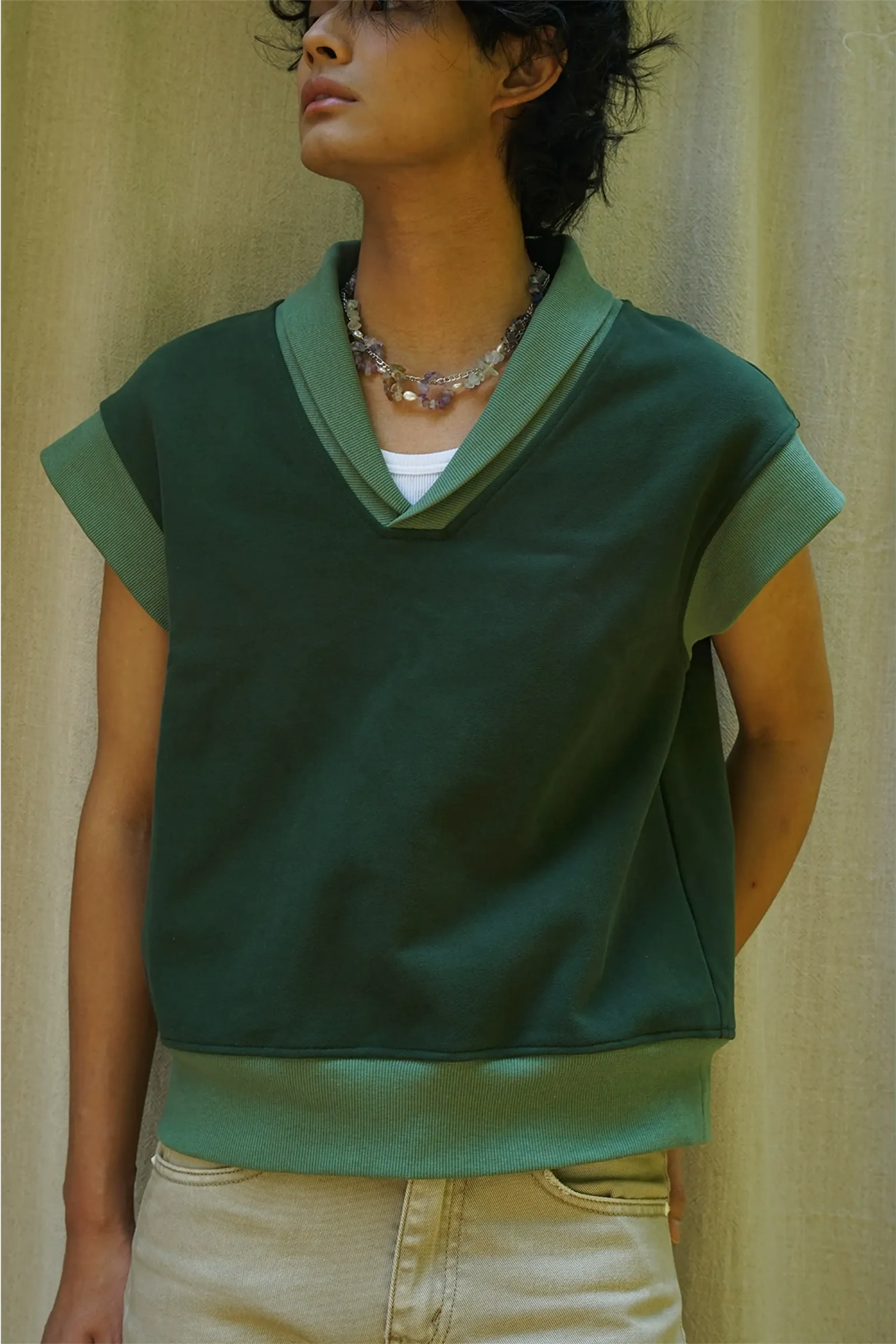 Retro Colorblock V-Neck Vest